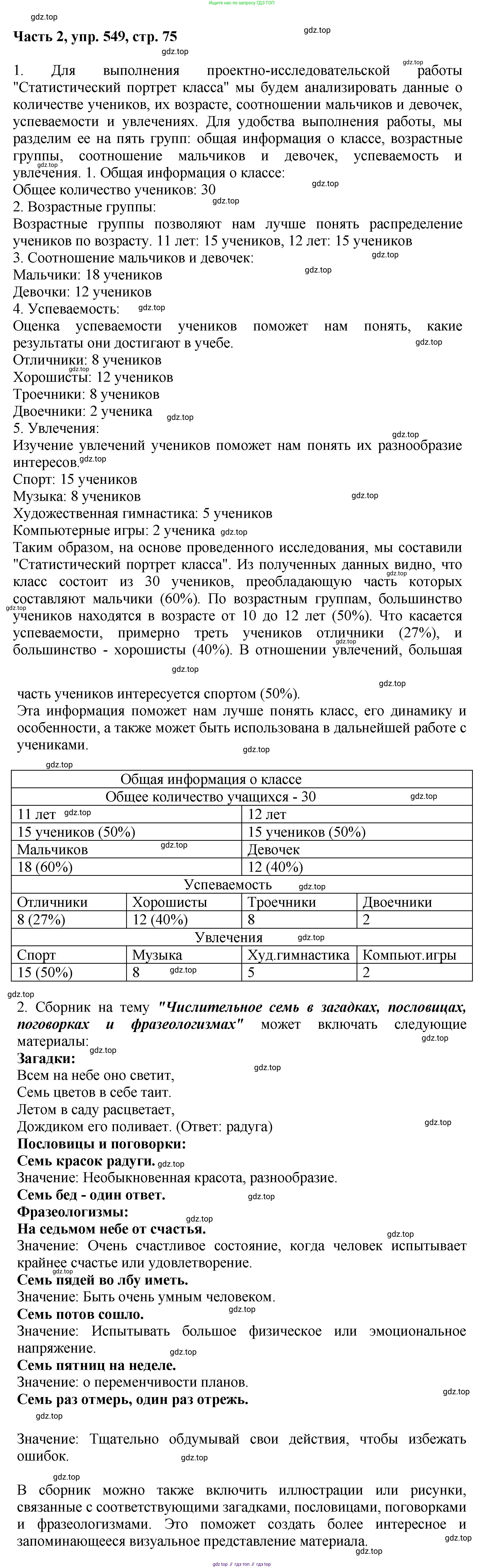 ГДЗ Русский язык, 6 класс Учебник, авторы: Баранов Михаил Трофимович, Ладыженская Таиса Алексеевна, Тростенцова Лидия Александровна, Ладыженская Наталия Вениаминовна, Дейкина Алевтина Дмитриевна, Антонова Любовь Геннадиевна, Григорян Лариса Трофимовна, Кулибаба Иван Иванович, издательство Просвещение, Москва, 2023, салатового цвета, Часть 2, страница 75, номер 549, Решение 2