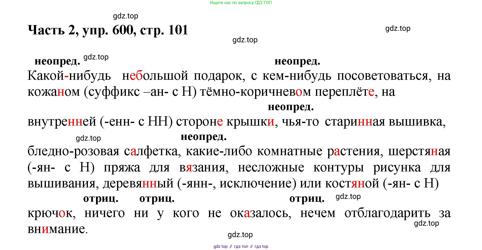 ГДЗ Русский язык, 6 класс Учебник, авторы: Баранов Михаил Трофимович, Ладыженская Таиса Алексеевна, Тростенцова Лидия Александровна, Ладыженская Наталия Вениаминовна, Дейкина Алевтина Дмитриевна, Антонова Любовь Геннадиевна, Григорян Лариса Трофимовна, Кулибаба Иван Иванович, издательство Просвещение, Москва, 2023, салатового цвета, Часть 2, страница 101, номер 600, Решение 2