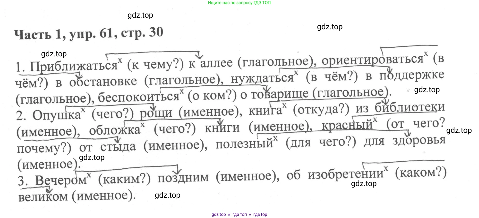 ГДЗ Русский язык, 6 класс Учебник, авторы: Баранов Михаил Трофимович, Ладыженская Таиса Алексеевна, Тростенцова Лидия Александровна, Ладыженская Наталия Вениаминовна, Дейкина Алевтина Дмитриевна, Антонова Любовь Геннадиевна, Григорян Лариса Трофимовна, Кулибаба Иван Иванович, издательство Просвещение, Москва, 2023, салатового цвета, Часть 1, страница 30, номер 61, Решение 2