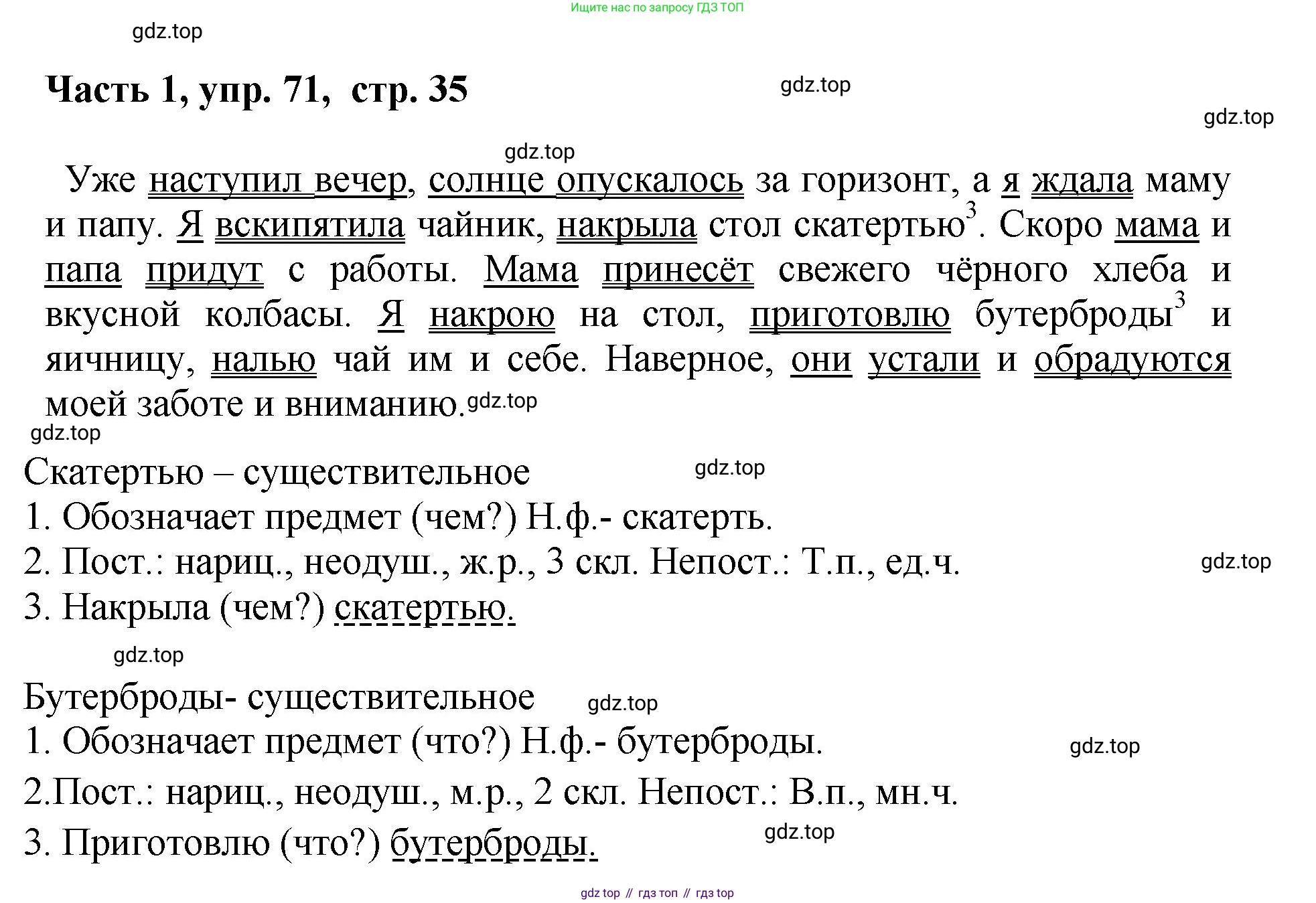 ГДЗ Русский язык, 6 класс Учебник, авторы: Баранов Михаил Трофимович, Ладыженская Таиса Алексеевна, Тростенцова Лидия Александровна, Ладыженская Наталия Вениаминовна, Дейкина Алевтина Дмитриевна, Антонова Любовь Геннадиевна, Григорян Лариса Трофимовна, Кулибаба Иван Иванович, издательство Просвещение, Москва, 2023, салатового цвета, Часть 1, страница 35, номер 71, Решение 2