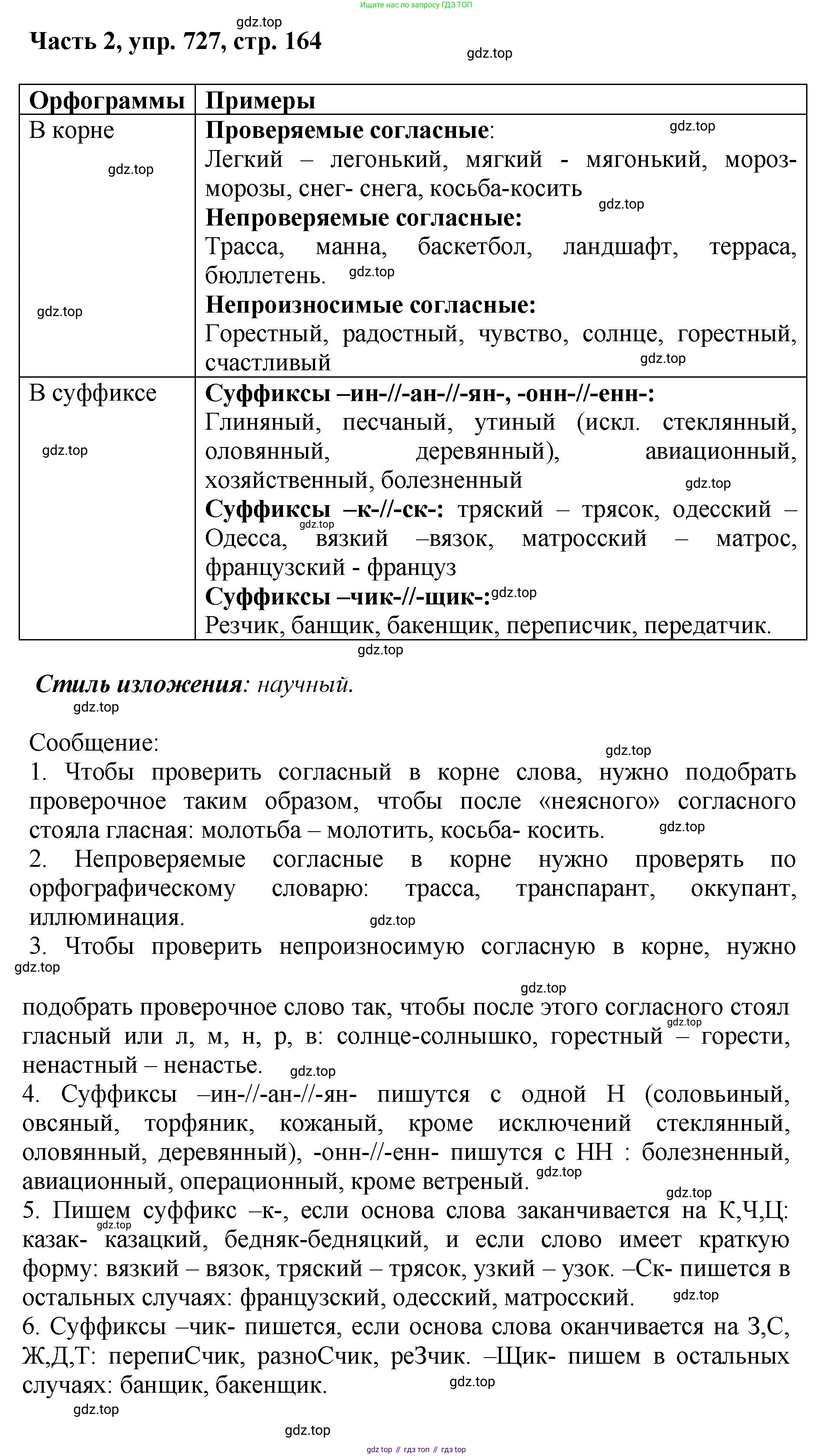 ГДЗ Русский язык, 6 класс Учебник, авторы: Баранов Михаил Трофимович, Ладыженская Таиса Алексеевна, Тростенцова Лидия Александровна, Ладыженская Наталия Вениаминовна, Дейкина Алевтина Дмитриевна, Антонова Любовь Геннадиевна, Григорян Лариса Трофимовна, Кулибаба Иван Иванович, издательство Просвещение, Москва, 2023, салатового цвета, Часть 2, страница 164, номер 727, Решение 2