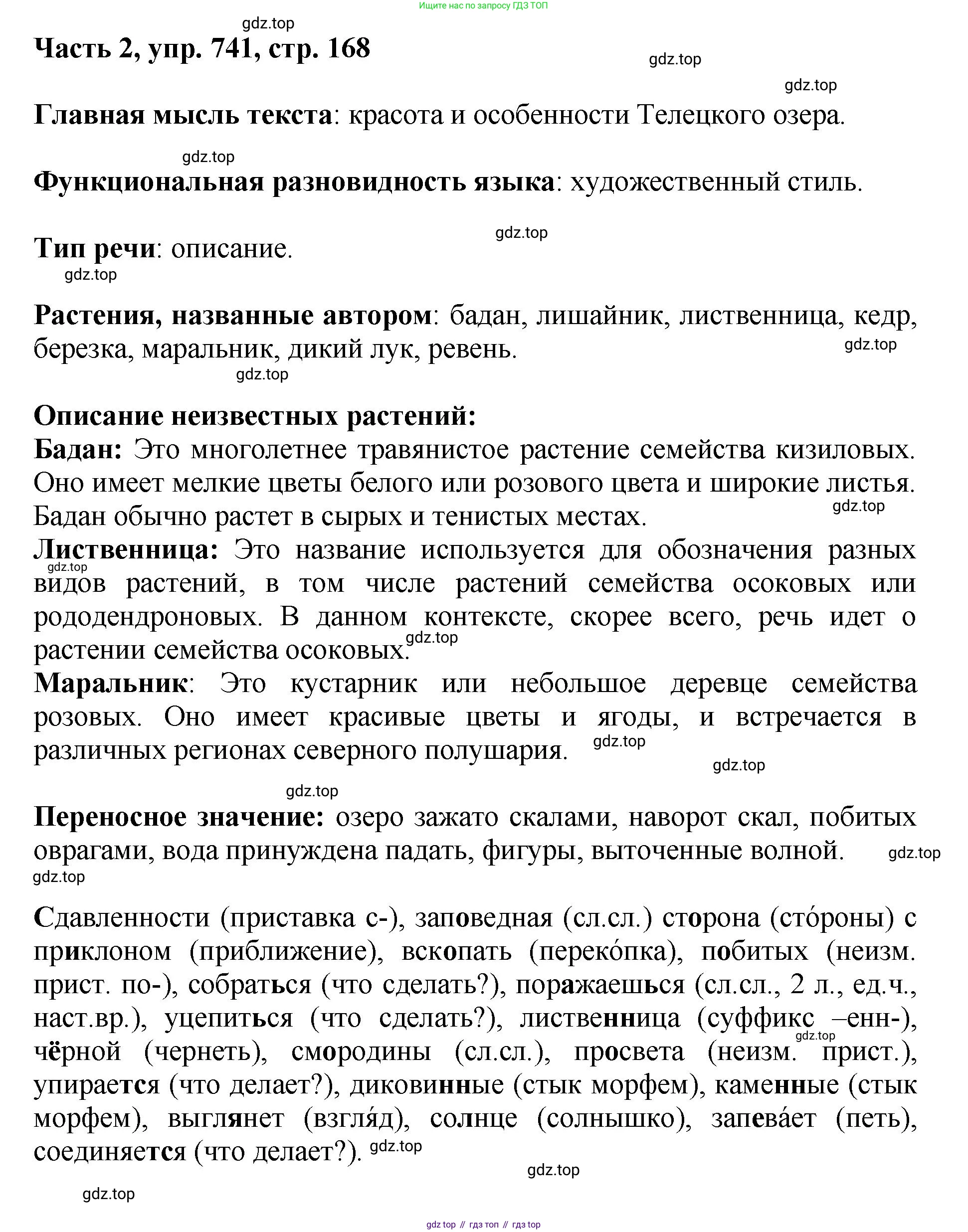 ГДЗ Русский язык, 6 класс Учебник, авторы: Баранов Михаил Трофимович, Ладыженская Таиса Алексеевна, Тростенцова Лидия Александровна, Ладыженская Наталия Вениаминовна, Дейкина Алевтина Дмитриевна, Антонова Любовь Геннадиевна, Григорян Лариса Трофимовна, Кулибаба Иван Иванович, издательство Просвещение, Москва, 2023, салатового цвета, Часть 2, страница 168, номер 741, Решение 2