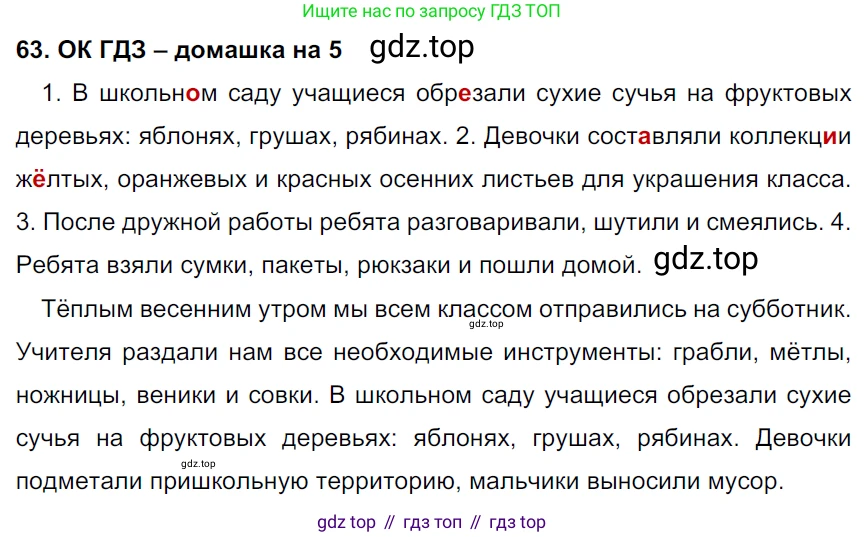 ГДЗ Русский язык, 6 класс Учебник, авторы: Баранов Михаил Трофимович, Ладыженская Таиса Алексеевна, Тростенцова Лидия Александровна, Ладыженская Наталия Вениаминовна, Дейкина Алевтина Дмитриевна, Антонова Любовь Геннадиевна, Григорян Лариса Трофимовна, Кулибаба Иван Иванович, издательство Просвещение, Москва, 2023, салатового цвета, Часть 1, страница 31, номер 63, Решение 3