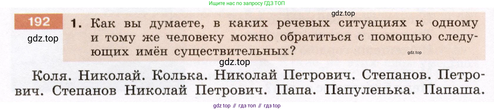 ГДЗ Русский язык, 6 класс Учебник, авторы: Разумовская Маргарита Михайловна, Львова Светлана Ивановна, Капинос Валентина Ивановна, Львов Валентин Витальевич, издательство Просвещение, Москва, 2019 - 2022, белого цвета, Часть 1, страница 74, номер 192, Условие