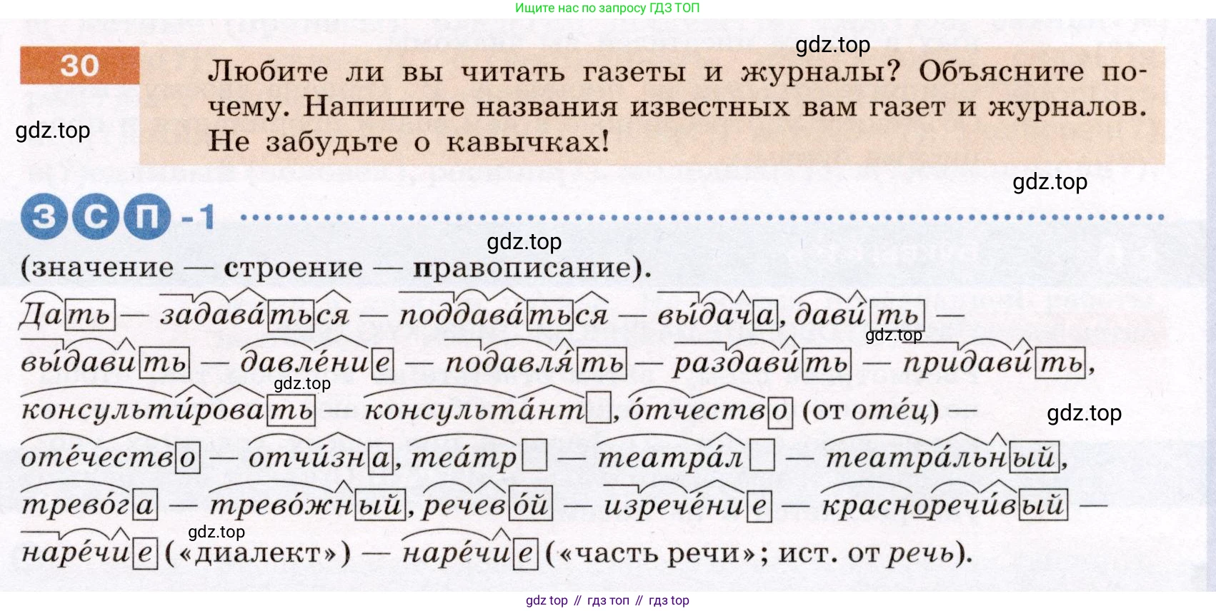 ГДЗ Русский язык, 6 класс Учебник, авторы: Разумовская Маргарита Михайловна, Львова Светлана Ивановна, Капинос Валентина Ивановна, Львов Валентин Витальевич, издательство Просвещение, Москва, 2019 - 2022, белого цвета, Часть 1, страница 17, номер 30, Условие