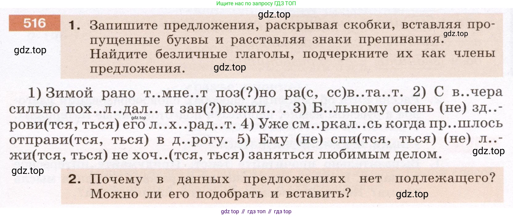 ГДЗ Русский язык, 6 класс Учебник, авторы: Разумовская Маргарита Михайловна, Львова Светлана Ивановна, Капинос Валентина Ивановна, Львов Валентин Витальевич, издательство Просвещение, Москва, 2019 - 2022, белого цвета, Часть 2, страница 35, номер 516, Условие