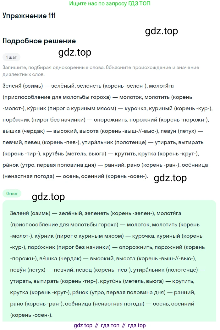 ГДЗ Русский язык, 6 класс Учебник, авторы: Разумовская Маргарита Михайловна, Львова Светлана Ивановна, Капинос Валентина Ивановна, Львов Валентин Витальевич, издательство Просвещение, Москва, 2019 - 2022, белого цвета, Часть 1, страница 46, номер 111, Решение 1