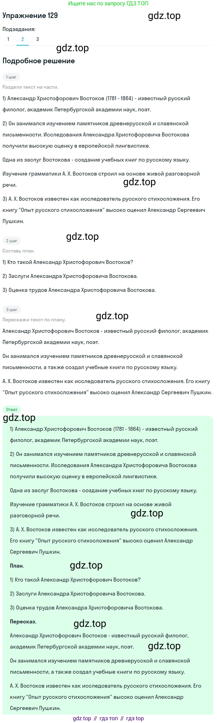 ГДЗ Русский язык, 6 класс Учебник, авторы: Разумовская Маргарита Михайловна, Львова Светлана Ивановна, Капинос Валентина Ивановна, Львов Валентин Витальевич, издательство Просвещение, Москва, 2019 - 2022, белого цвета, Часть 1, страница 54, номер 129, Решение 1 (продолжение 2)