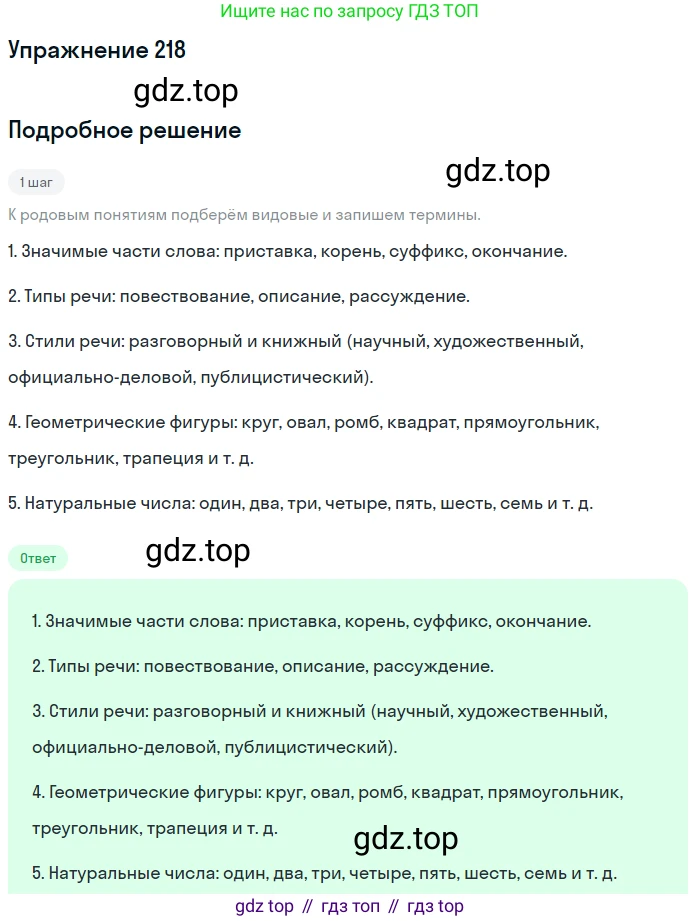 ГДЗ Русский язык, 6 класс Учебник, авторы: Разумовская Маргарита Михайловна, Львова Светлана Ивановна, Капинос Валентина Ивановна, Львов Валентин Витальевич, издательство Просвещение, Москва, 2019 - 2022, белого цвета, Часть 1, страница 83, номер 218, Решение 1