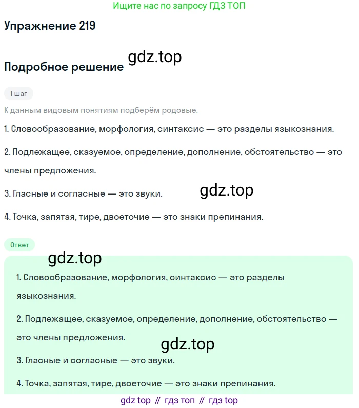 ГДЗ Русский язык, 6 класс Учебник, авторы: Разумовская Маргарита Михайловна, Львова Светлана Ивановна, Капинос Валентина Ивановна, Львов Валентин Витальевич, издательство Просвещение, Москва, 2019 - 2022, белого цвета, Часть 1, страница 84, номер 219, Решение 1