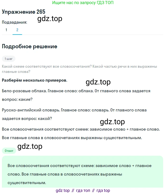 ГДЗ Русский язык, 6 класс Учебник, авторы: Разумовская Маргарита Михайловна, Львова Светлана Ивановна, Капинос Валентина Ивановна, Львов Валентин Витальевич, издательство Просвещение, Москва, 2019 - 2022, белого цвета, Часть 1, страница 99, номер 265, Решение 1 (продолжение 2)