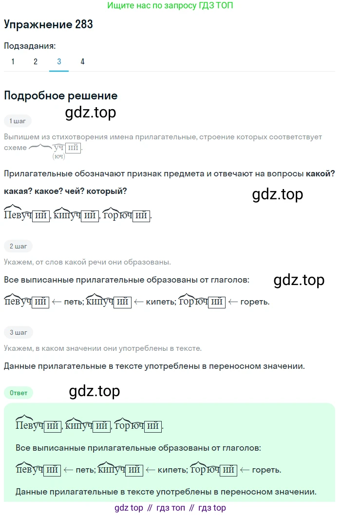 ГДЗ Русский язык, 6 класс Учебник, авторы: Разумовская Маргарита Михайловна, Львова Светлана Ивановна, Капинос Валентина Ивановна, Львов Валентин Витальевич, издательство Просвещение, Москва, 2019 - 2022, белого цвета, Часть 1, страница 105, номер 283, Решение 1 (продолжение 3)
