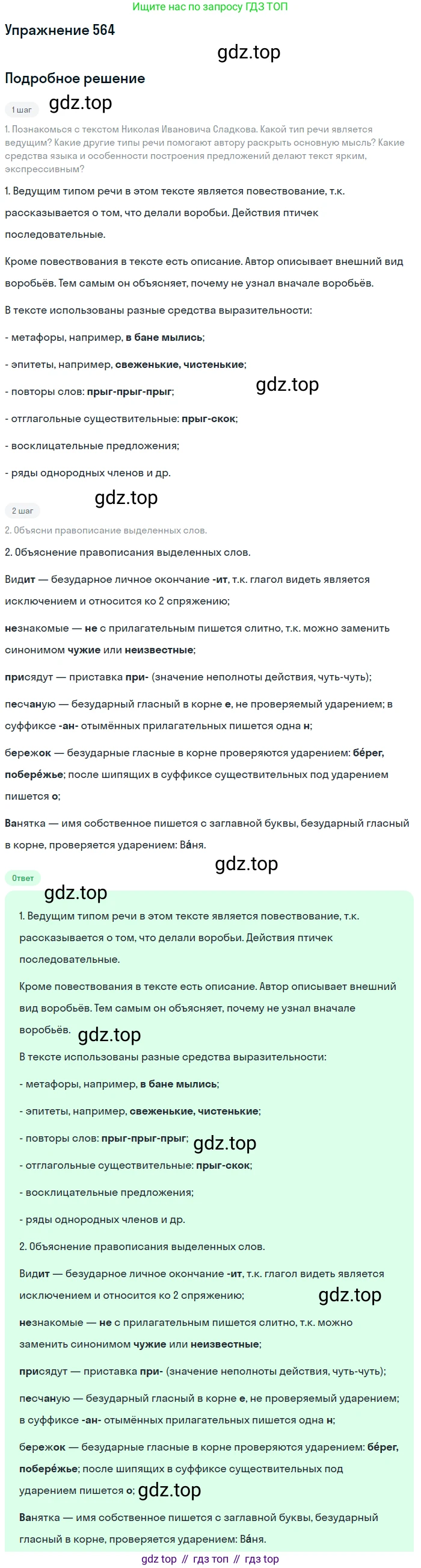 ГДЗ Русский язык, 6 класс Учебник, авторы: Разумовская Маргарита Михайловна, Львова Светлана Ивановна, Капинос Валентина Ивановна, Львов Валентин Витальевич, издательство Просвещение, Москва, 2019 - 2022, белого цвета, Часть 2, страница 54, номер 564, Решение 1