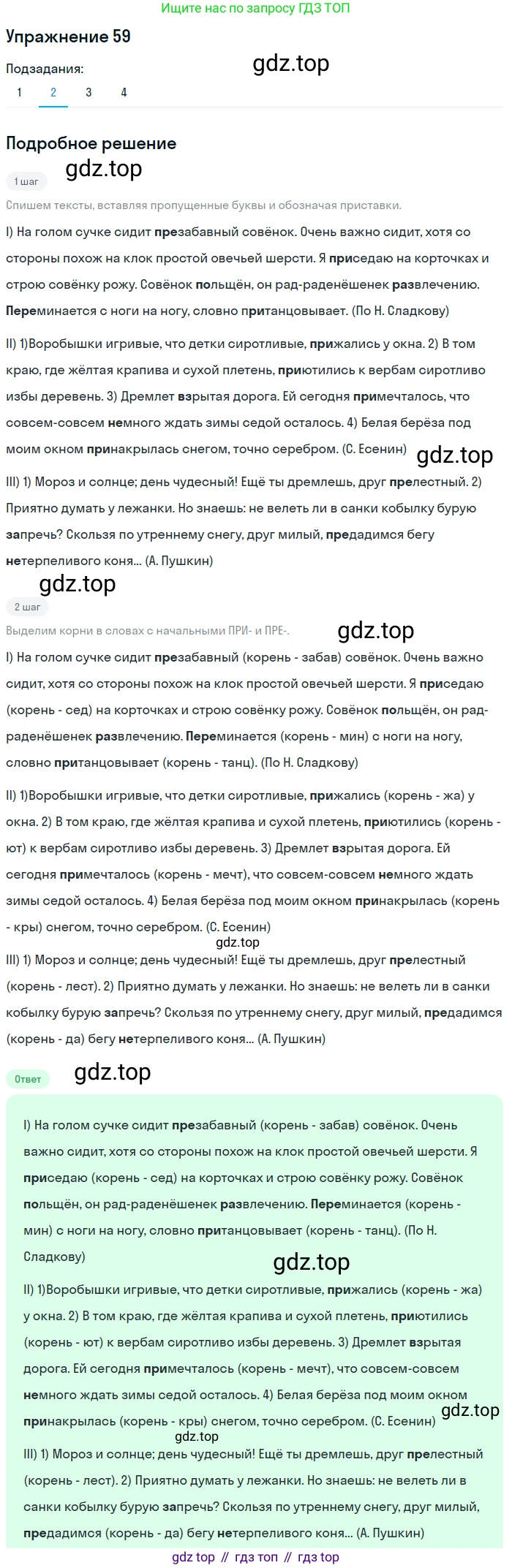 ГДЗ Русский язык, 6 класс Учебник, авторы: Разумовская Маргарита Михайловна, Львова Светлана Ивановна, Капинос Валентина Ивановна, Львов Валентин Витальевич, издательство Просвещение, Москва, 2019 - 2022, белого цвета, Часть 1, страница 25, номер 59, Решение 1 (продолжение 2)
