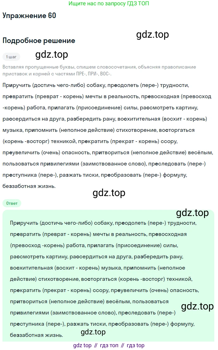 ГДЗ Русский язык, 6 класс Учебник, авторы: Разумовская Маргарита Михайловна, Львова Светлана Ивановна, Капинос Валентина Ивановна, Львов Валентин Витальевич, издательство Просвещение, Москва, 2019 - 2022, белого цвета, Часть 1, страница 25, номер 60, Решение 1