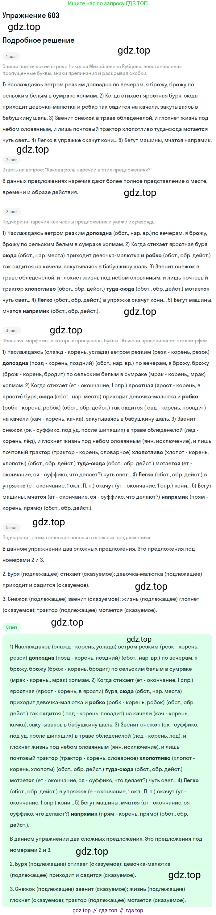 ГДЗ Русский язык, 6 класс Учебник, авторы: Разумовская Маргарита Михайловна, Львова Светлана Ивановна, Капинос Валентина Ивановна, Львов Валентин Витальевич, издательство Просвещение, Москва, 2019 - 2022, белого цвета, Часть 2, страница 74, номер 603, Решение 1