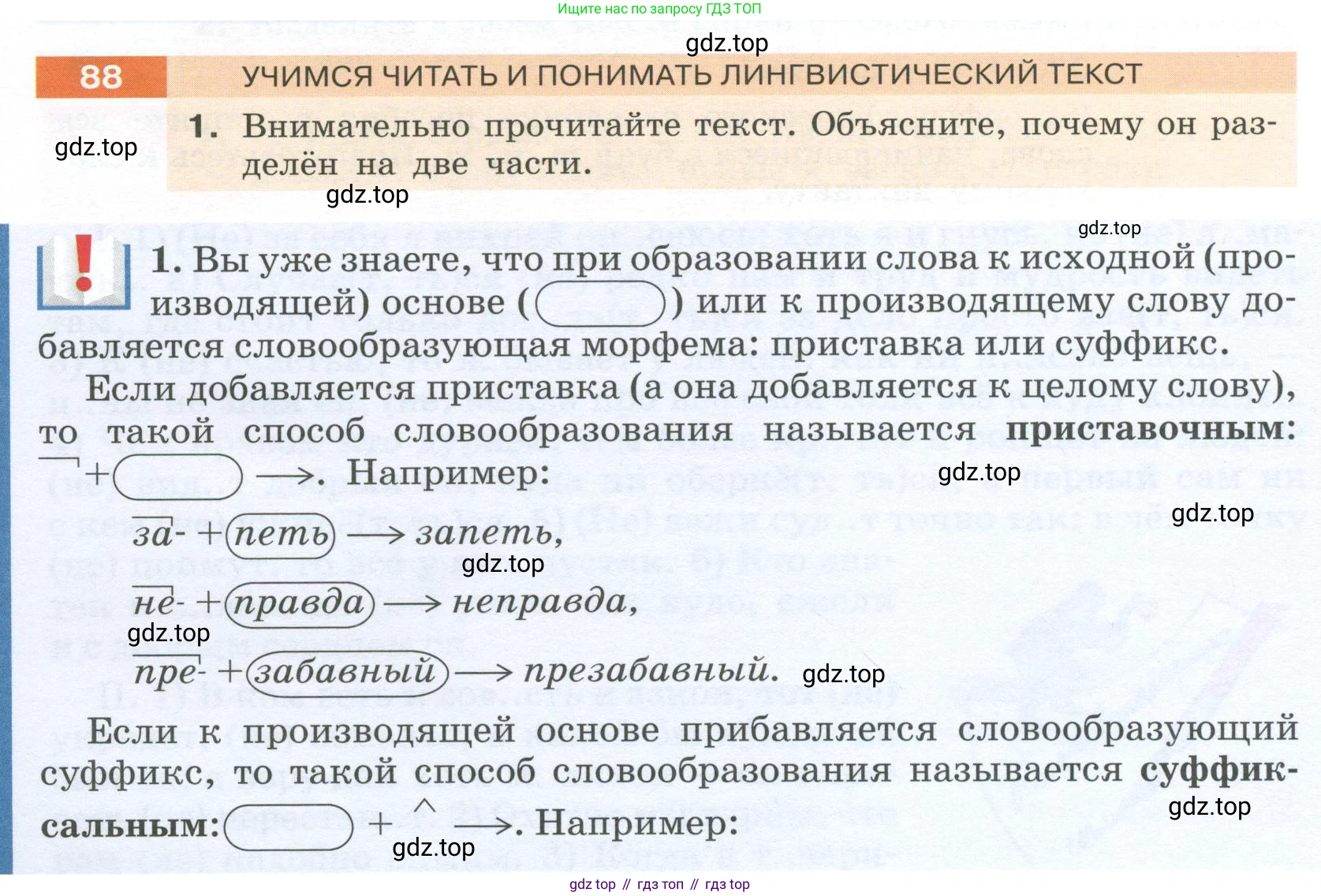 Русский язык, 6 класс Учебник, авторы: Разумовская Маргарита Михайловна, Львова Светлана Ивановна, Капинос Валентина Ивановна, Львов Валентин Витальевич, Соловейчик Марина Сергеевна, Сергеева Наталья Николаевна, Тронина Татьяна Сергеевна, издательство Просвещение, Москва, 2023, белого цвета, Часть 1, страница 38, номер 88, Условие 2023