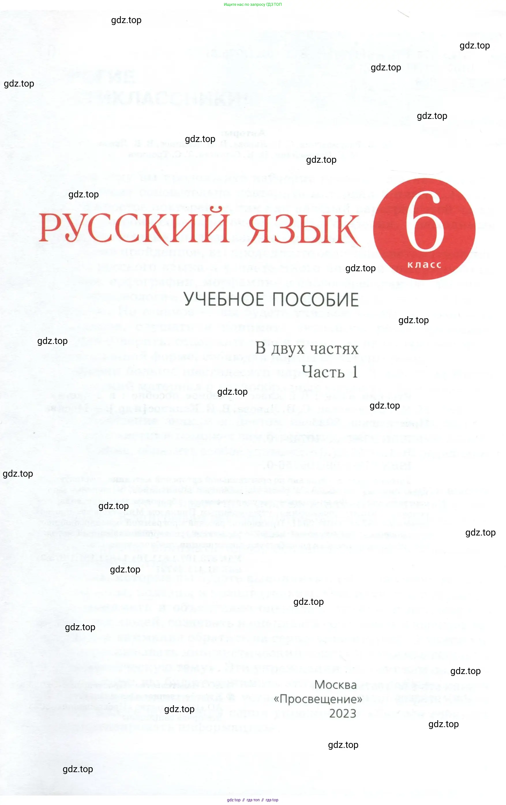 Русский язык, 6 класс Учебник, авторы: Разумовская Маргарита Михайловна, Львова Светлана Ивановна, Капинос Валентина Ивановна, Львов Валентин Витальевич, Соловейчик Марина Сергеевна, Сергеева Наталья Николаевна, Тронина Татьяна Сергеевна, издательство Просвещение, Москва, 2023, белого цвета, страница 1