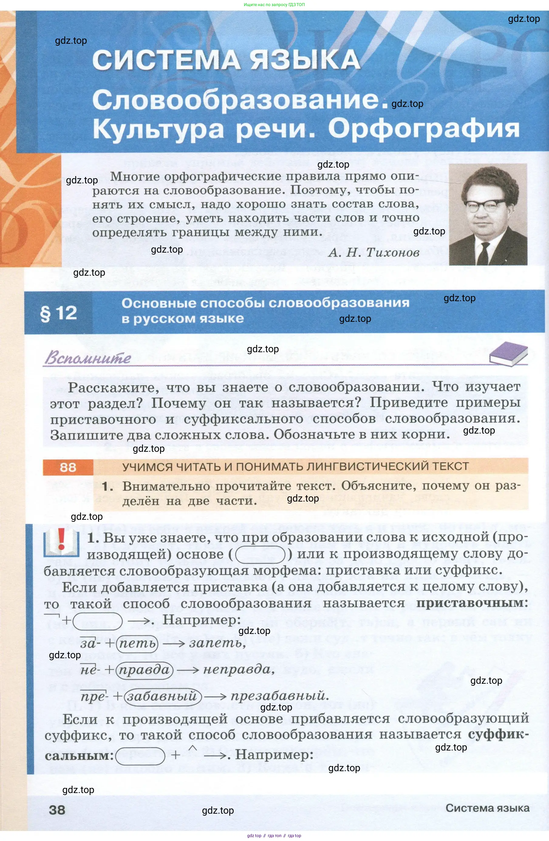 Русский язык, 6 класс Учебник, авторы: Разумовская Маргарита Михайловна, Львова Светлана Ивановна, Капинос Валентина Ивановна, Львов Валентин Витальевич, Соловейчик Марина Сергеевна, Сергеева Наталья Николаевна, Тронина Татьяна Сергеевна, издательство Просвещение, Москва, 2023, белого цвета, Часть 1, страница 38