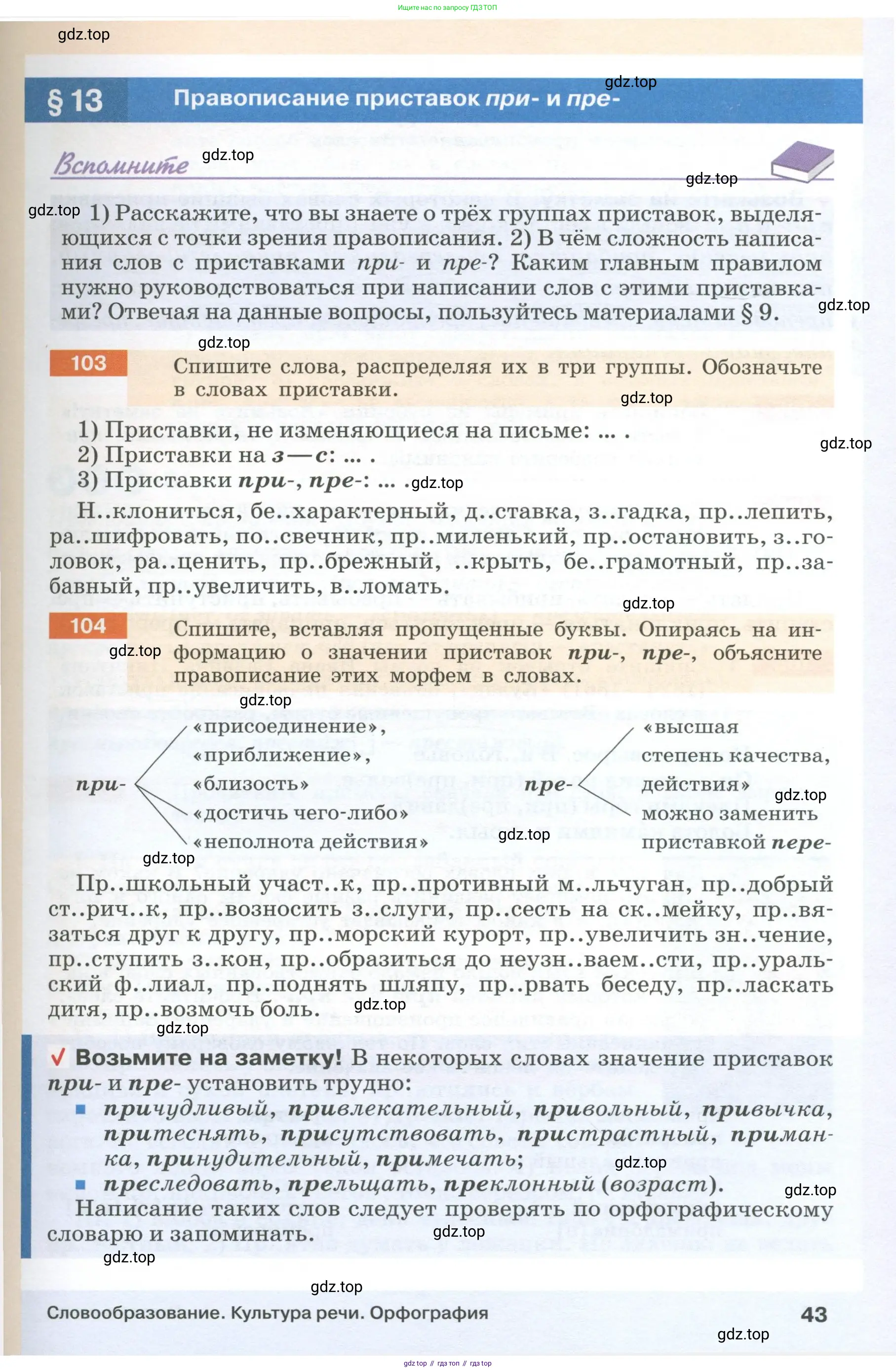 Русский язык, 6 класс Учебник, авторы: Разумовская Маргарита Михайловна, Львова Светлана Ивановна, Капинос Валентина Ивановна, Львов Валентин Витальевич, Соловейчик Марина Сергеевна, Сергеева Наталья Николаевна, Тронина Татьяна Сергеевна, издательство Просвещение, Москва, 2023, белого цвета, Часть 1, страница 43