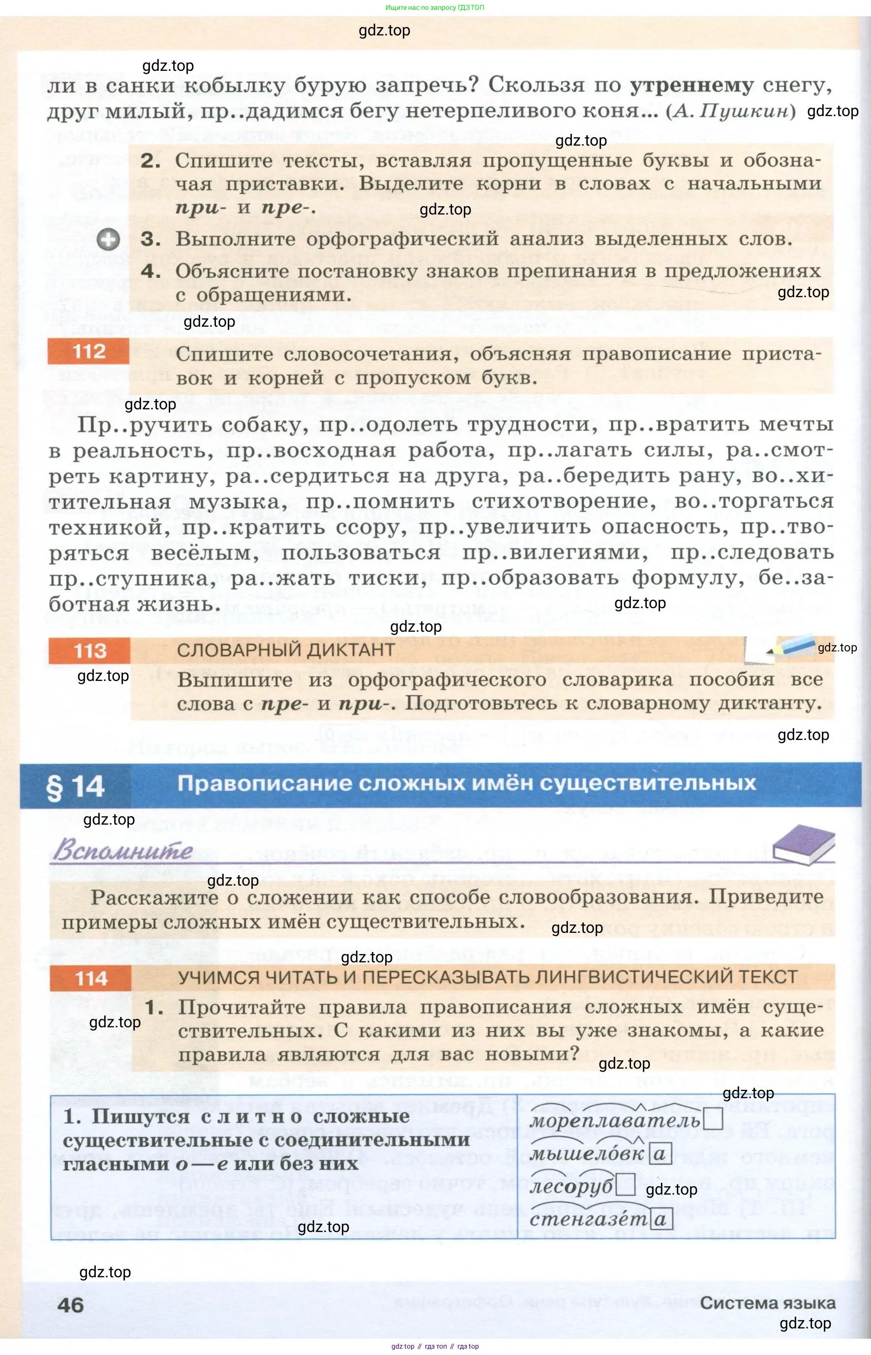 Русский язык, 6 класс Учебник, авторы: Разумовская Маргарита Михайловна, Львова Светлана Ивановна, Капинос Валентина Ивановна, Львов Валентин Витальевич, Соловейчик Марина Сергеевна, Сергеева Наталья Николаевна, Тронина Татьяна Сергеевна, издательство Просвещение, Москва, 2023, белого цвета, Часть 1, страница 46