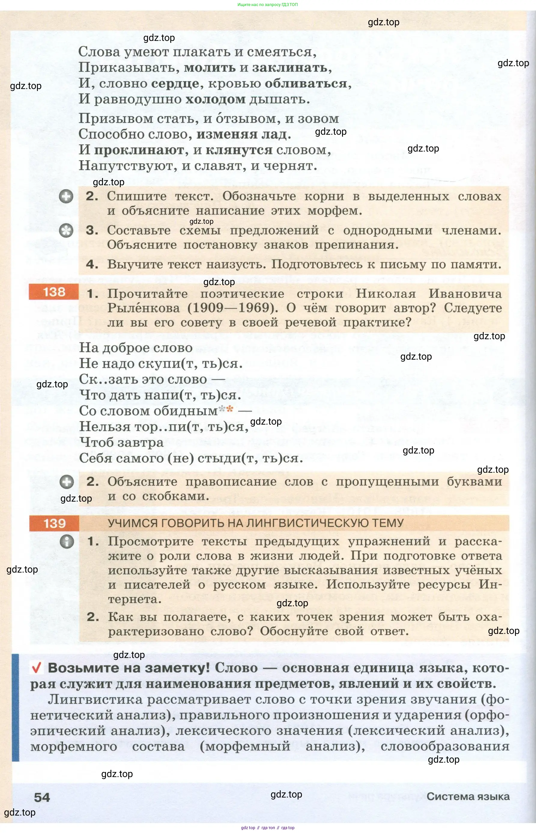 Русский язык, 6 класс Учебник, авторы: Разумовская Маргарита Михайловна, Львова Светлана Ивановна, Капинос Валентина Ивановна, Львов Валентин Витальевич, Соловейчик Марина Сергеевна, Сергеева Наталья Николаевна, Тронина Татьяна Сергеевна, издательство Просвещение, Москва, 2023, белого цвета, Часть 1, страница 54