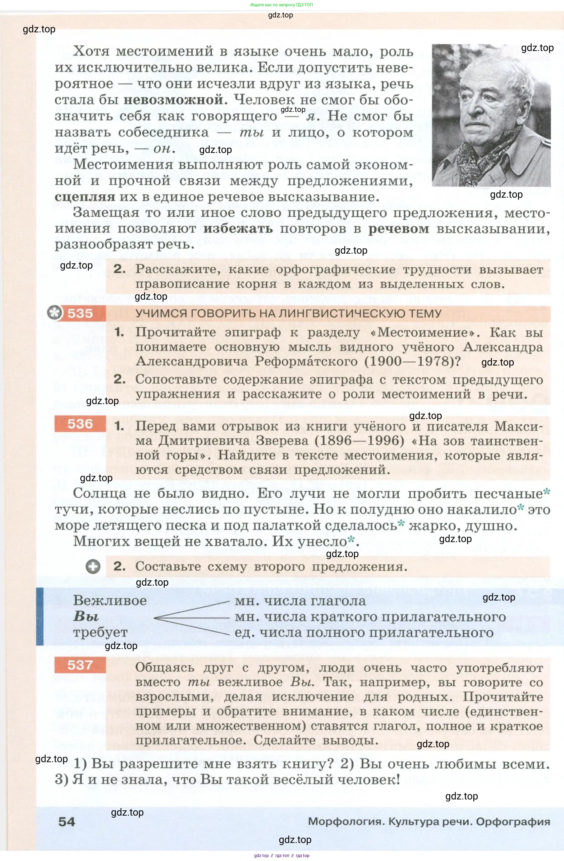 Русский язык, 6 класс Учебник, авторы: Разумовская Маргарита Михайловна, Львова Светлана Ивановна, Капинос Валентина Ивановна, Львов Валентин Витальевич, Соловейчик Марина Сергеевна, Сергеева Наталья Николаевна, Тронина Татьяна Сергеевна, издательство Просвещение, Москва, 2023, белого цвета, Часть 1, страница 54