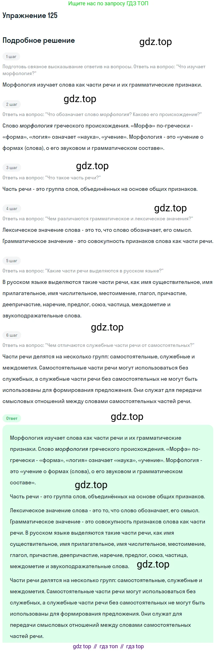 Русский язык, 6 класс Учебник, авторы: Разумовская Маргарита Михайловна, Львова Светлана Ивановна, Капинос Валентина Ивановна, Львов Валентин Витальевич, Соловейчик Марина Сергеевна, Сергеева Наталья Николаевна, Тронина Татьяна Сергеевна, издательство Просвещение, Москва, 2023, белого цвета, Часть 1, страница 50, номер 125, Решение 1 (2022)