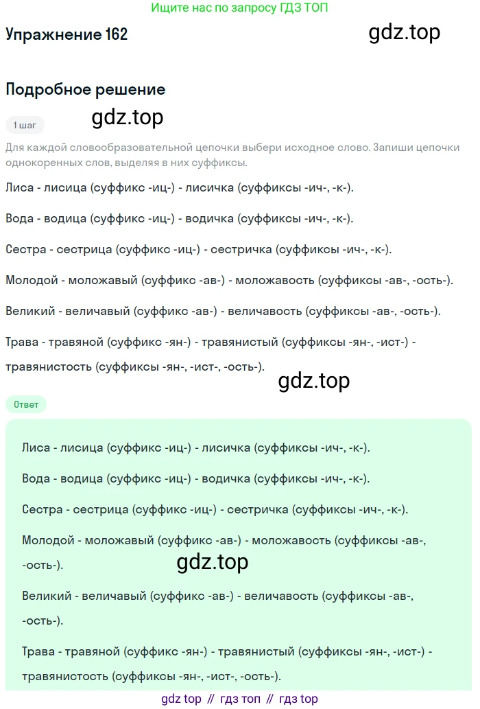 Русский язык, 6 класс Учебник, авторы: Разумовская Маргарита Михайловна, Львова Светлана Ивановна, Капинос Валентина Ивановна, Львов Валентин Витальевич, Соловейчик Марина Сергеевна, Сергеева Наталья Николаевна, Тронина Татьяна Сергеевна, издательство Просвещение, Москва, 2023, белого цвета, Часть 1, страница 65, номер 162, Решение 1 (2022)