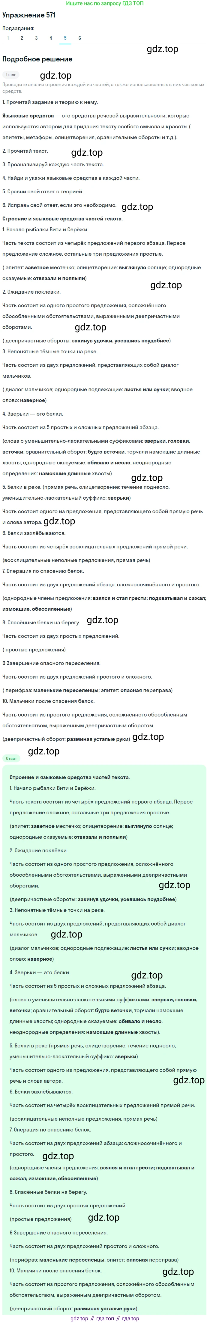 Русский язык, 6 класс Учебник, авторы: Разумовская Маргарита Михайловна, Львова Светлана Ивановна, Капинос Валентина Ивановна, Львов Валентин Витальевич, Соловейчик Марина Сергеевна, Сергеева Наталья Николаевна, Тронина Татьяна Сергеевна, издательство Просвещение, Москва, 2023, белого цвета, Часть 2, страница 65, номер 571, Решение 1 (2022) (продолжение 5)