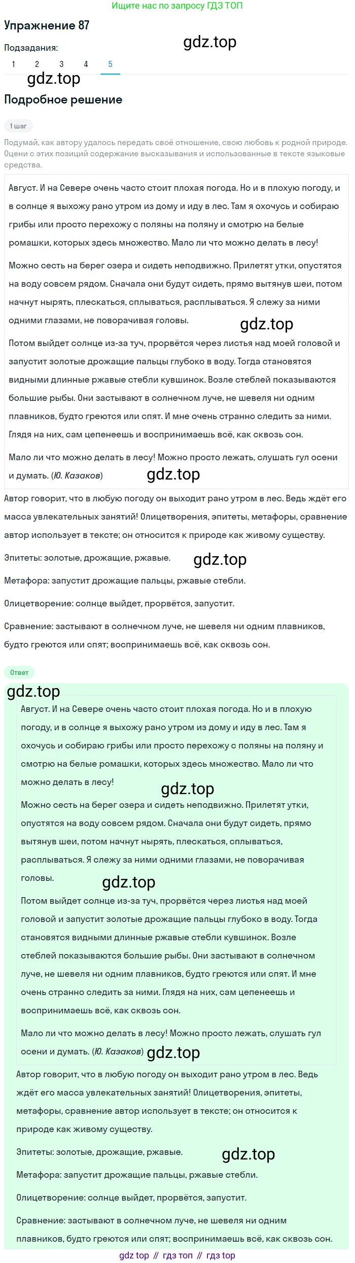 Русский язык, 6 класс Учебник, авторы: Разумовская Маргарита Михайловна, Львова Светлана Ивановна, Капинос Валентина Ивановна, Львов Валентин Витальевич, Соловейчик Марина Сергеевна, Сергеева Наталья Николаевна, Тронина Татьяна Сергеевна, издательство Просвещение, Москва, 2023, белого цвета, Часть 1, страница 37, номер 87, Решение 1 (2022) (продолжение 5)