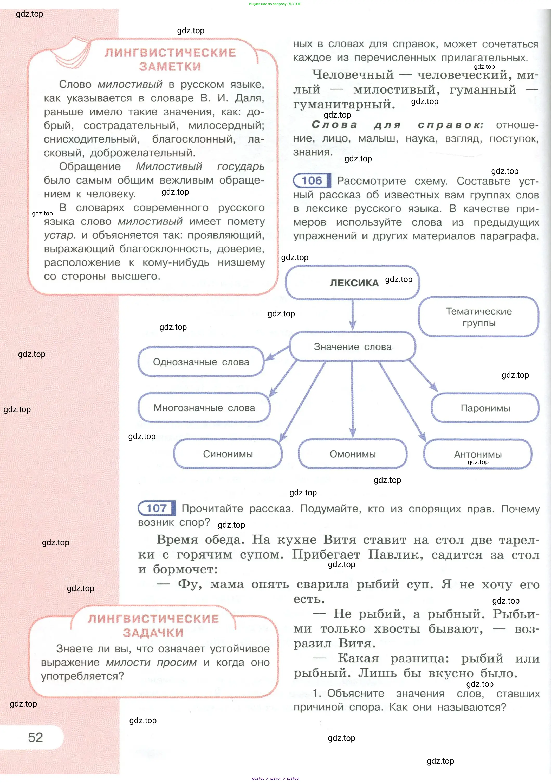 Русский язык, 6 класс Учебник, авторы: Рыбченкова Лидия Макаровна, Александрова Ольга Макаровна, Загоровская Ольга Владимировна, Нарушевич Андрей Георгиевич, Григорьев Андрей Владимирович, Леонтьева Юлия Николаевна, издательство Просвещение, Москва, 2019 - 2022, Часть 1, страница 52