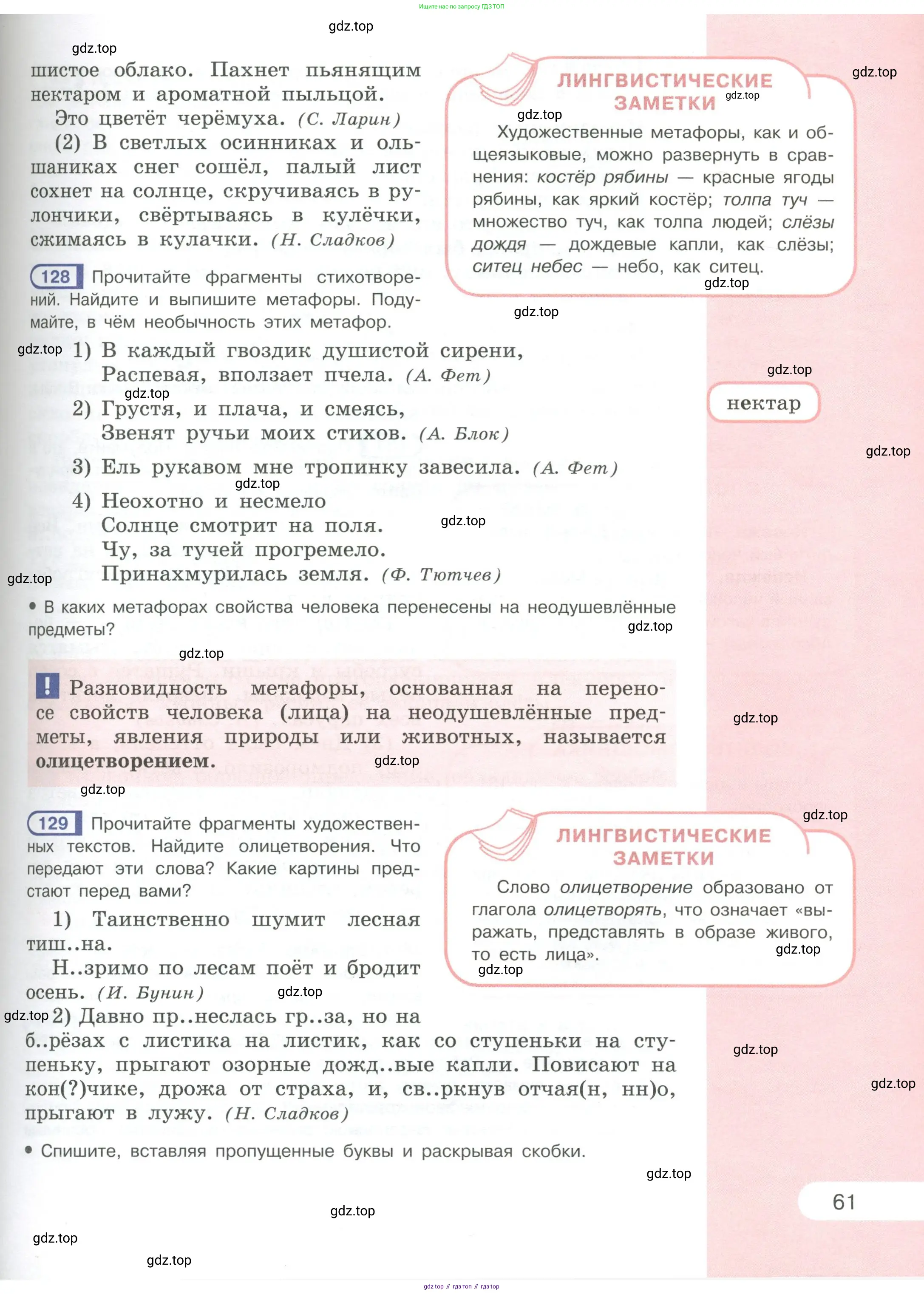 Русский язык, 6 класс Учебник, авторы: Рыбченкова Лидия Макаровна, Александрова Ольга Макаровна, Загоровская Ольга Владимировна, Нарушевич Андрей Георгиевич, Григорьев Андрей Владимирович, Леонтьева Юлия Николаевна, издательство Просвещение, Москва, 2019 - 2022, Часть 1, страница 61