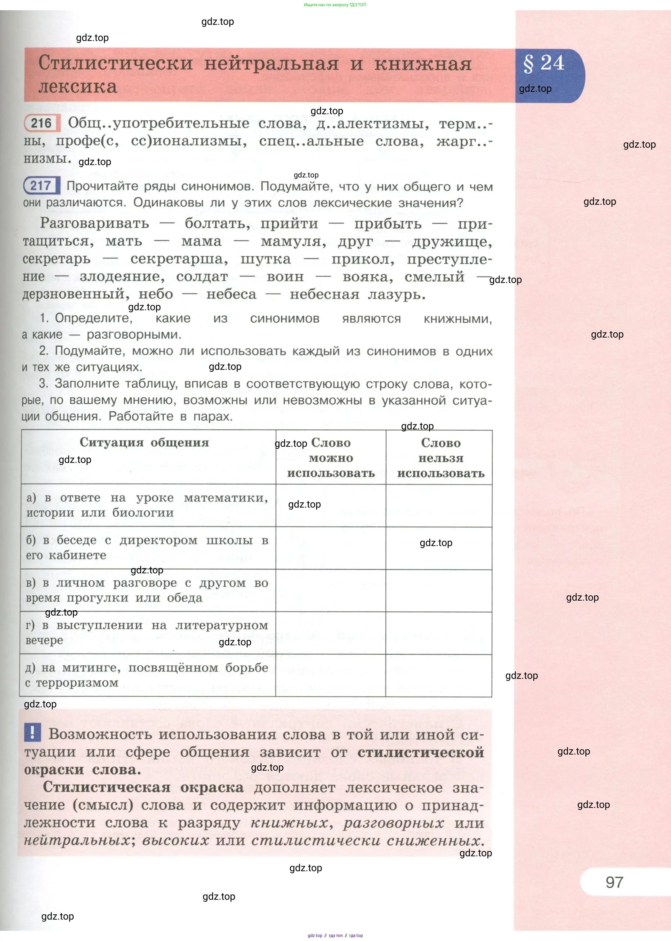 Русский язык, 6 класс Учебник, авторы: Рыбченкова Лидия Макаровна, Александрова Ольга Макаровна, Загоровская Ольга Владимировна, Нарушевич Андрей Георгиевич, Григорьев Андрей Владимирович, Леонтьева Юлия Николаевна, издательство Просвещение, Москва, 2019 - 2022, Часть 1, страница 97