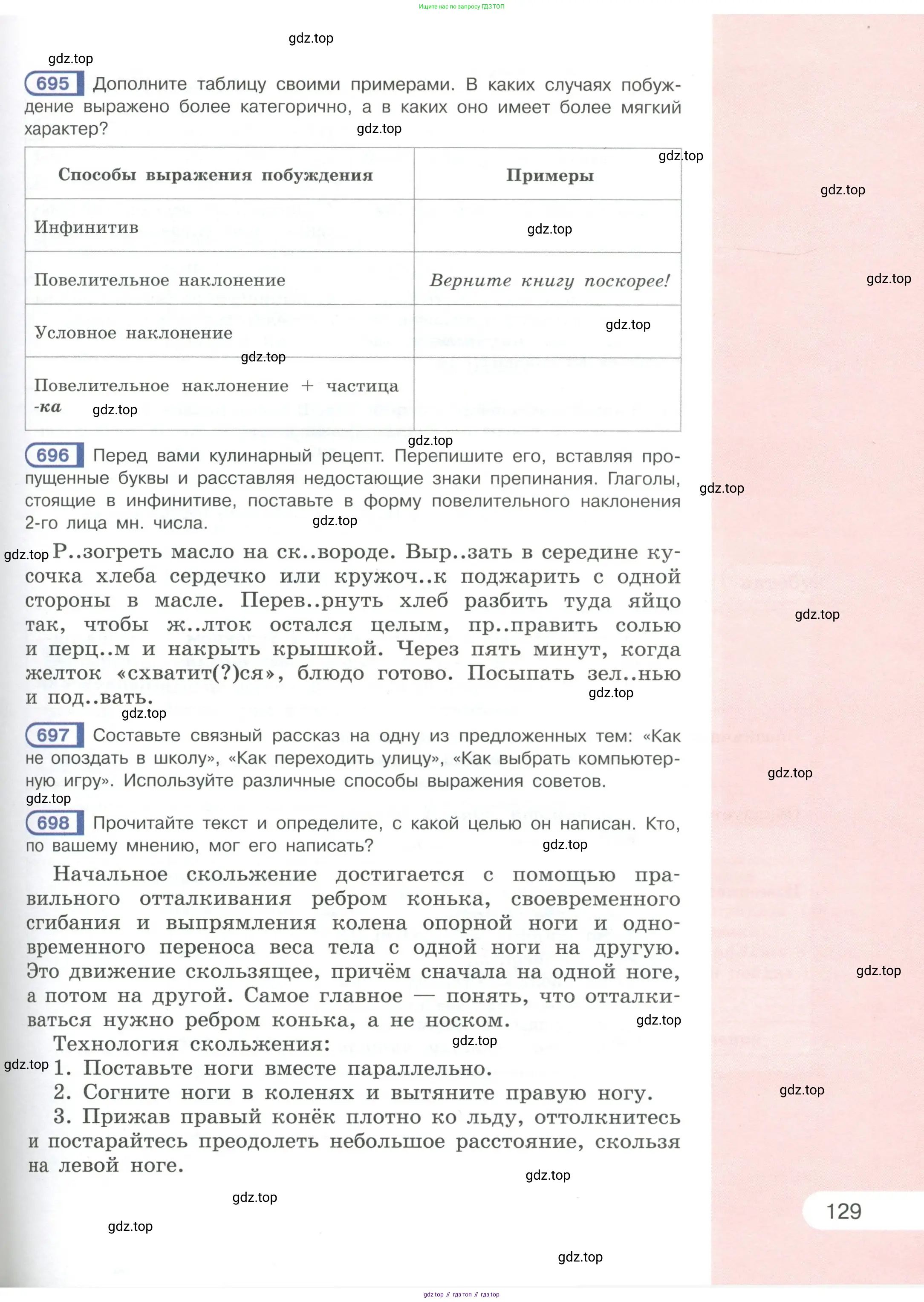 Русский язык, 6 класс Учебник, авторы: Рыбченкова Лидия Макаровна, Александрова Ольга Макаровна, Загоровская Ольга Владимировна, Нарушевич Андрей Георгиевич, Григорьев Андрей Владимирович, Леонтьева Юлия Николаевна, издательство Просвещение, Москва, 2019 - 2022, Часть 1, страница 129