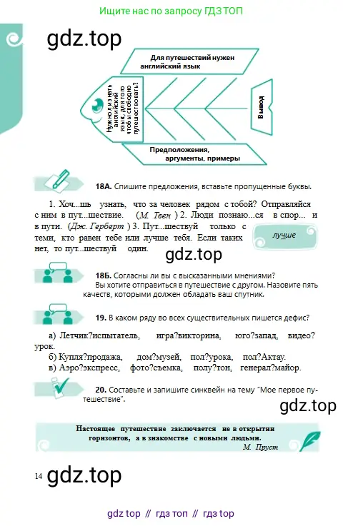 Русский язык, 6 класс Учебник, авторы: Сабитова Зинаида Какбаевна, Бейсембаев Амангельды Ракишевич, издательство Мектеп, Алматы, 2018, Часть 1, страница 14