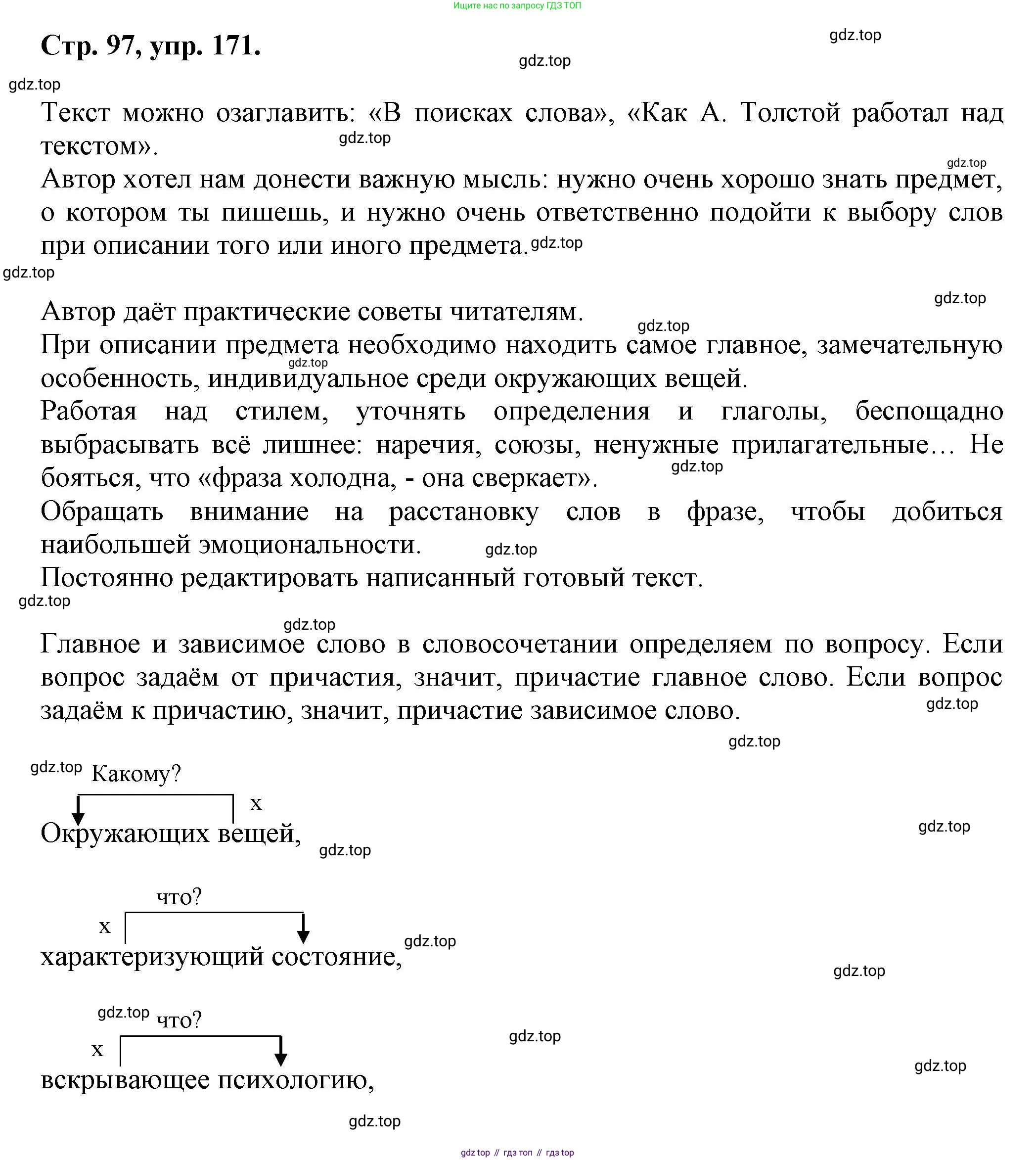 Русский язык, 7 класс Учебник, авторы: Баранов Михаил Трофимович, Ладыженская Таиса Алексеевна, Тростенцова Лидия Александровна, Ладыженская Наталия Вениаминовна, Александрова Ольга Макаровна, Дейкина Алевтина Дмитриевна, Антонова Любовь Геннадиевна, Григорян Лариса Трофимовна, Кулибаба Иван Иванович, издательство Просвещение, Москва, 2023, зелёного цвета, Часть 1, страница 97, номер 171, Решение 1 (2024-2027)