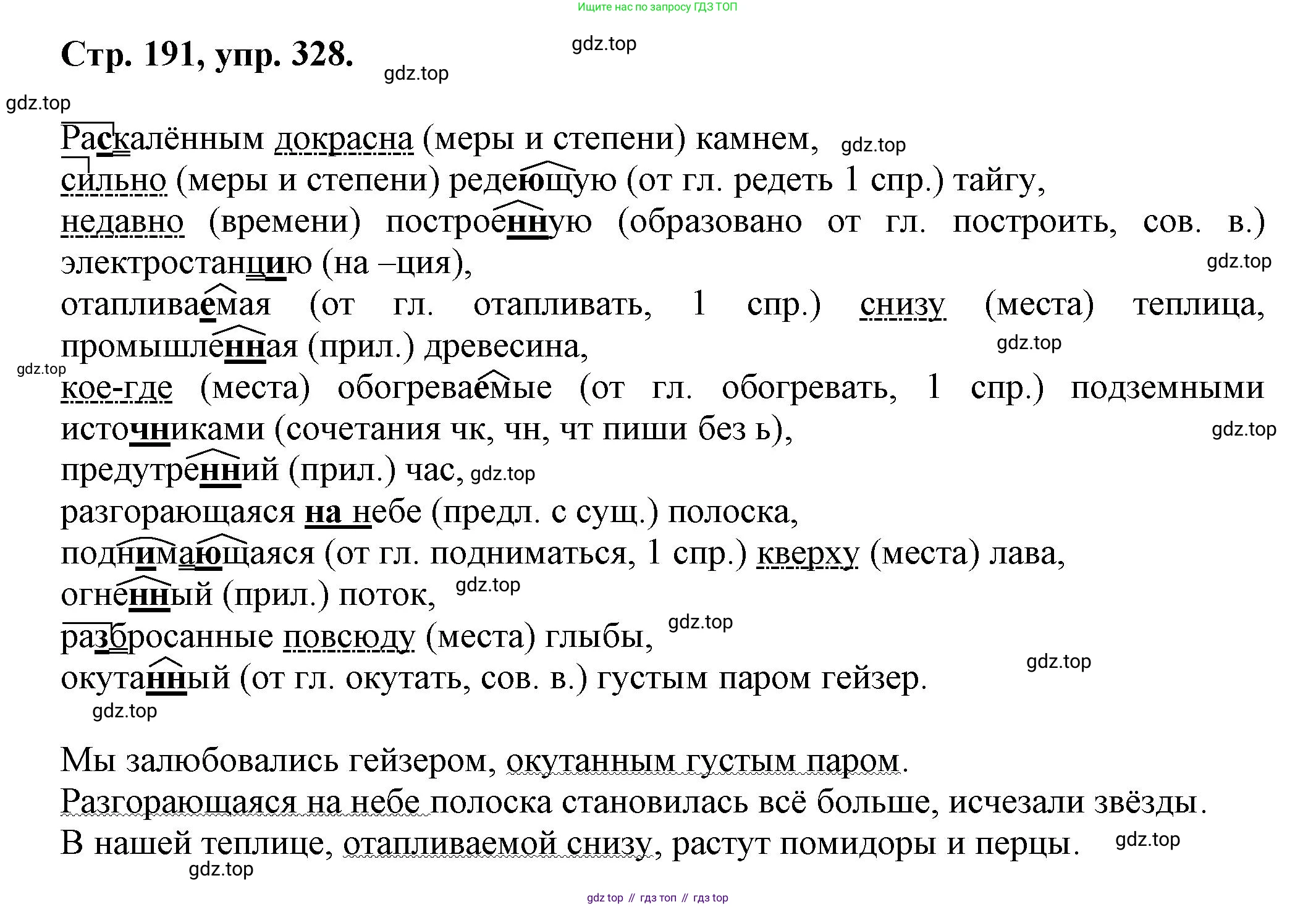 Русский язык, 7 класс Учебник, авторы: Баранов Михаил Трофимович, Ладыженская Таиса Алексеевна, Тростенцова Лидия Александровна, Ладыженская Наталия Вениаминовна, Александрова Ольга Макаровна, Дейкина Алевтина Дмитриевна, Антонова Любовь Геннадиевна, Григорян Лариса Трофимовна, Кулибаба Иван Иванович, издательство Просвещение, Москва, 2023, зелёного цвета, Часть 1, страница 191, номер 328, Решение 1 (2024-2027)