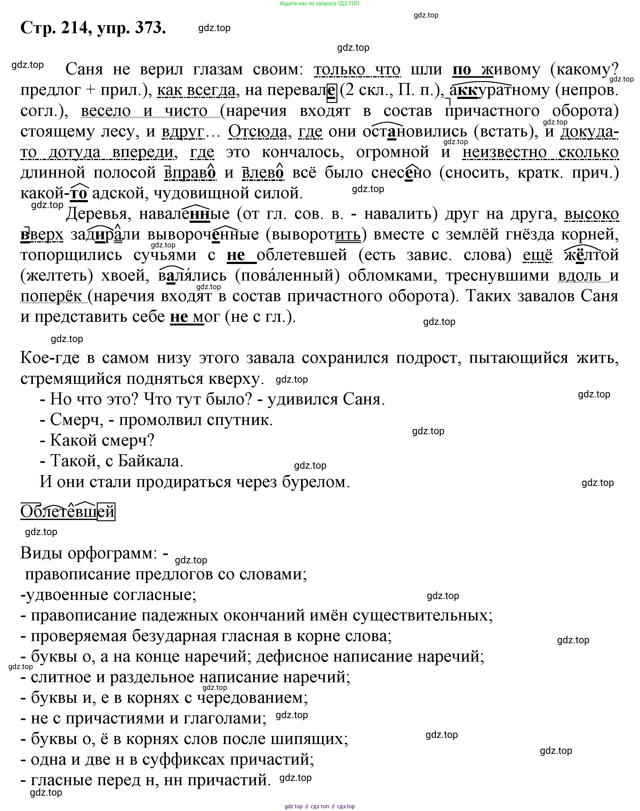 Русский язык, 7 класс Учебник, авторы: Баранов Михаил Трофимович, Ладыженская Таиса Алексеевна, Тростенцова Лидия Александровна, Ладыженская Наталия Вениаминовна, Александрова Ольга Макаровна, Дейкина Алевтина Дмитриевна, Антонова Любовь Геннадиевна, Григорян Лариса Трофимовна, Кулибаба Иван Иванович, издательство Просвещение, Москва, 2023, зелёного цвета, Часть 1, страница 214, номер 373, Решение 1 (2024-2027)