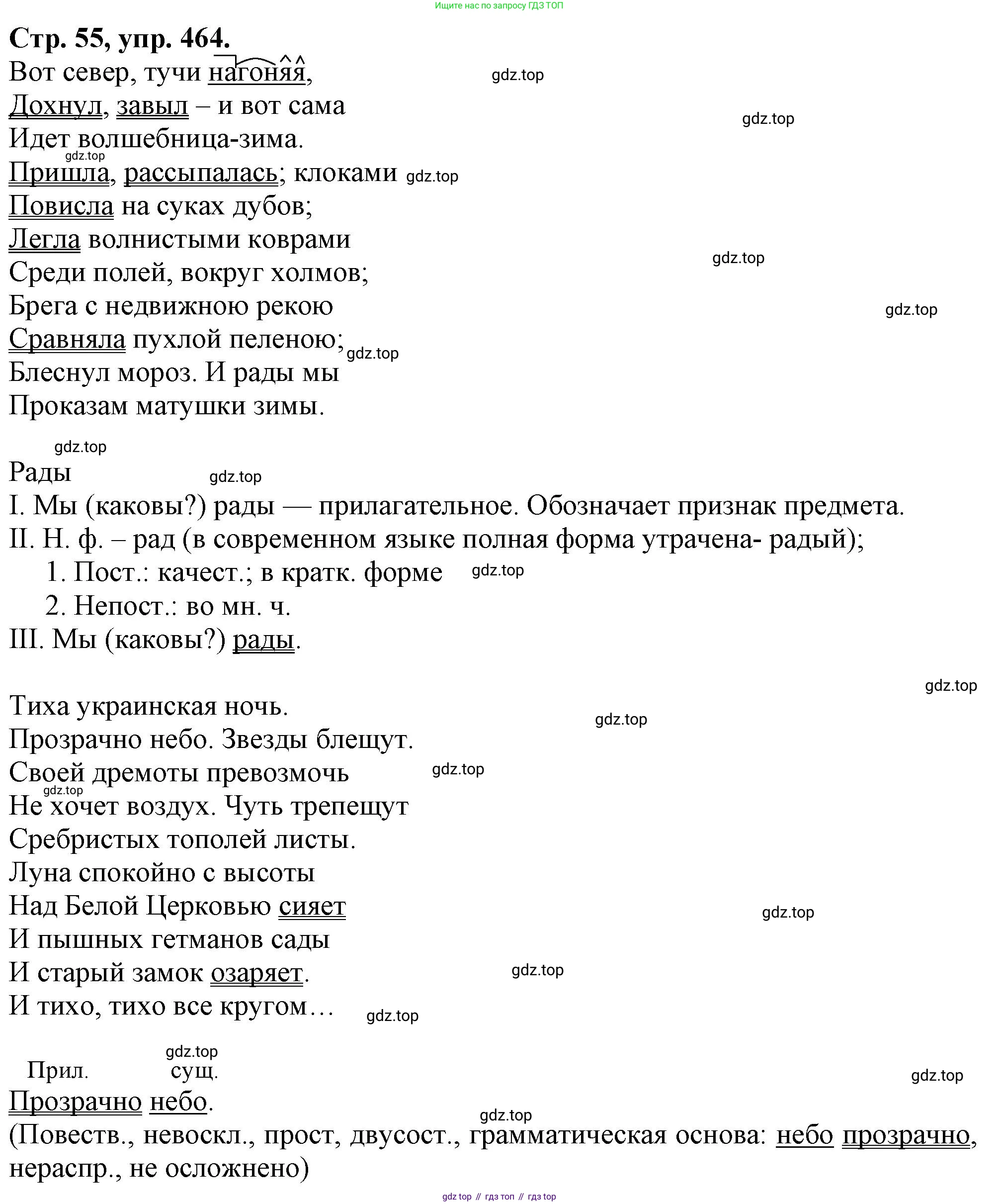 Русский язык, 7 класс Учебник, авторы: Баранов Михаил Трофимович, Ладыженская Таиса Алексеевна, Тростенцова Лидия Александровна, Ладыженская Наталия Вениаминовна, Александрова Ольга Макаровна, Дейкина Алевтина Дмитриевна, Антонова Любовь Геннадиевна, Григорян Лариса Трофимовна, Кулибаба Иван Иванович, издательство Просвещение, Москва, 2023, зелёного цвета, Часть 2, страница 54, номер 464, Решение 1 (2024-2027)
