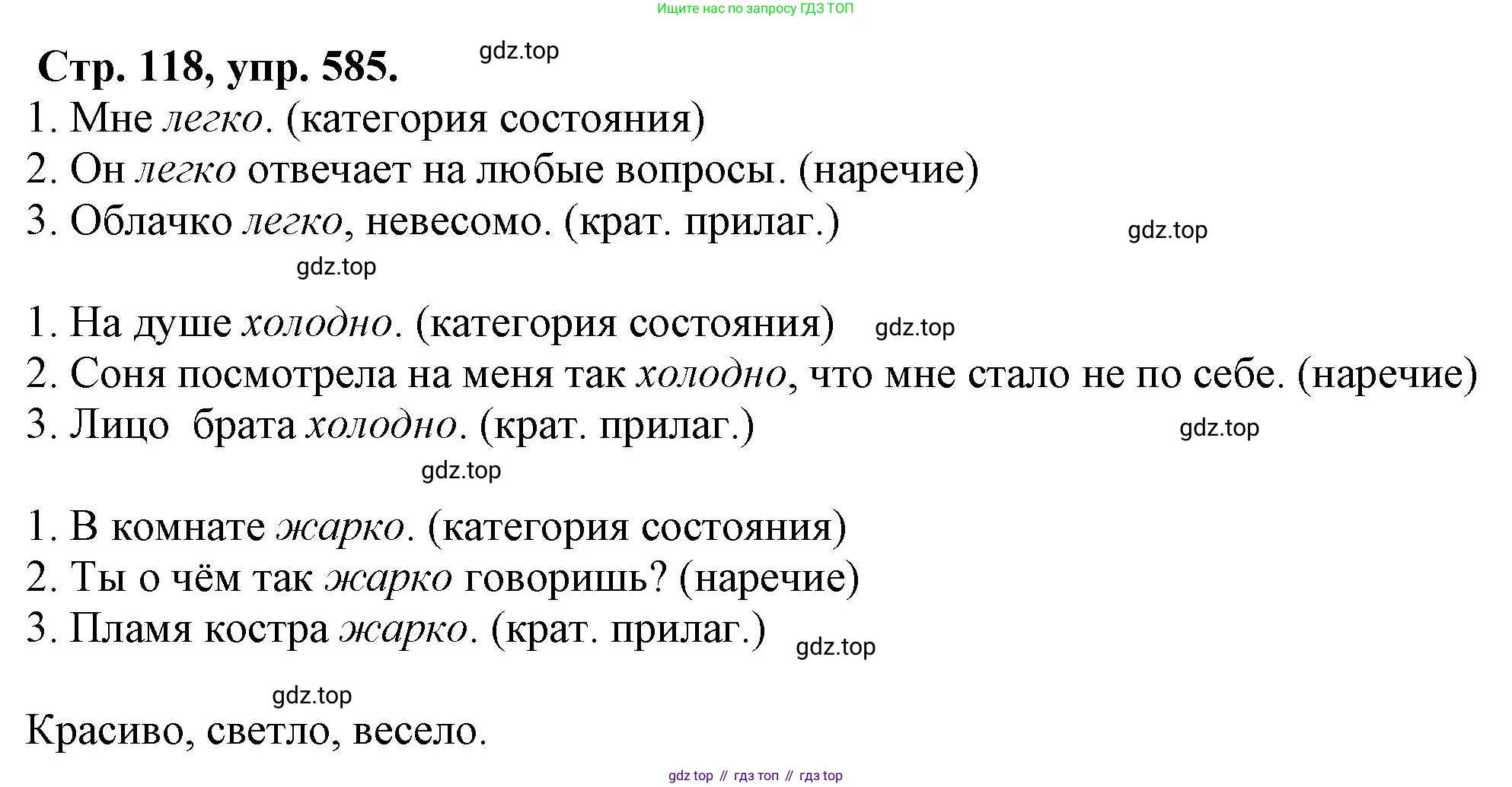 Русский язык, 7 класс Учебник, авторы: Баранов Михаил Трофимович, Ладыженская Таиса Алексеевна, Тростенцова Лидия Александровна, Ладыженская Наталия Вениаминовна, Александрова Ольга Макаровна, Дейкина Алевтина Дмитриевна, Антонова Любовь Геннадиевна, Григорян Лариса Трофимовна, Кулибаба Иван Иванович, издательство Просвещение, Москва, 2023, зелёного цвета, Часть 2, страница 118, номер 585, Решение 1 (2024-2027)