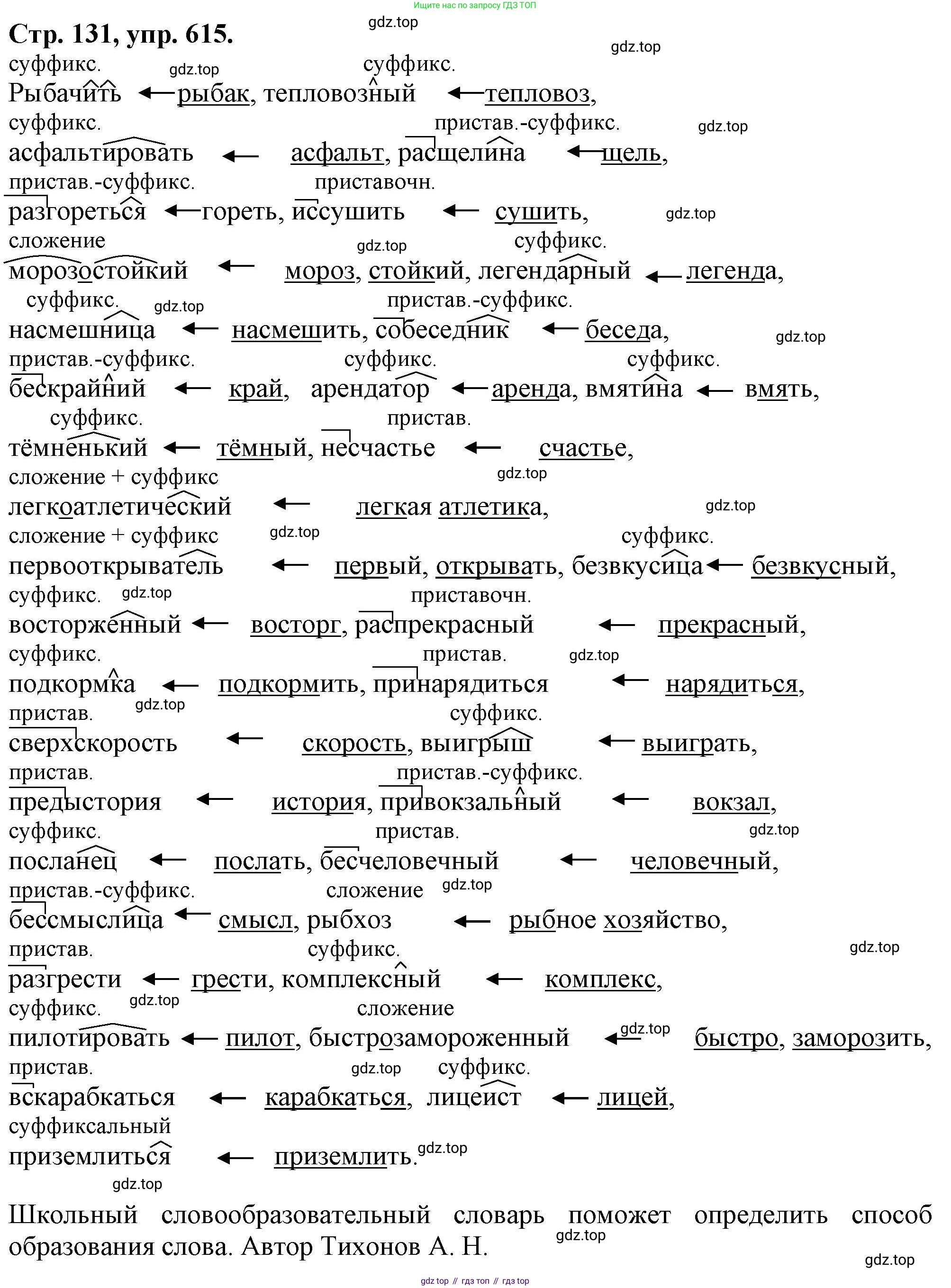 Русский язык, 7 класс Учебник, авторы: Баранов Михаил Трофимович, Ладыженская Таиса Алексеевна, Тростенцова Лидия Александровна, Ладыженская Наталия Вениаминовна, Александрова Ольга Макаровна, Дейкина Алевтина Дмитриевна, Антонова Любовь Геннадиевна, Григорян Лариса Трофимовна, Кулибаба Иван Иванович, издательство Просвещение, Москва, 2023, зелёного цвета, Часть 2, страница 131, номер 615, Решение 1 (2024-2027)