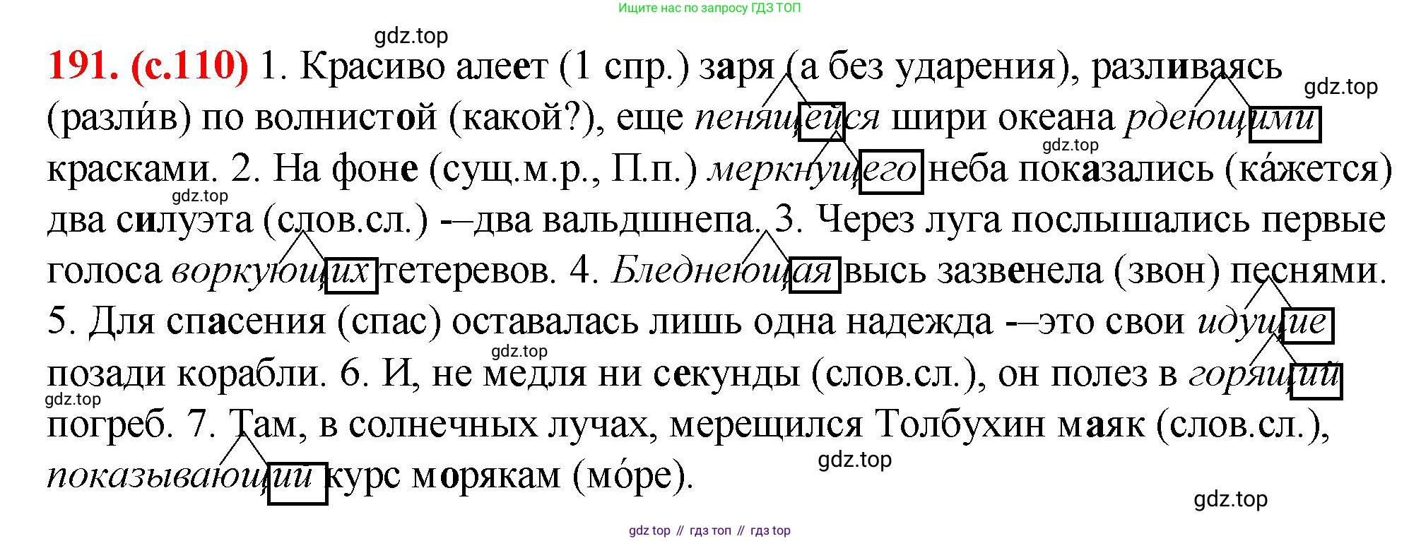 Русский язык, 7 класс Учебник, авторы: Баранов Михаил Трофимович, Ладыженская Таиса Алексеевна, Тростенцова Лидия Александровна, Ладыженская Наталия Вениаминовна, Александрова Ольга Макаровна, Дейкина Алевтина Дмитриевна, Антонова Любовь Геннадиевна, Григорян Лариса Трофимовна, Кулибаба Иван Иванович, издательство Просвещение, Москва, 2023, зелёного цвета, Часть 1, страница 110, номер 191, Решение 2 (2024-2027)