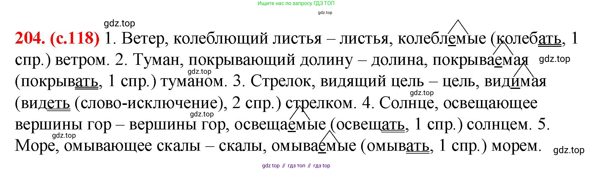 Русский язык, 7 класс Учебник, авторы: Баранов Михаил Трофимович, Ладыженская Таиса Алексеевна, Тростенцова Лидия Александровна, Ладыженская Наталия Вениаминовна, Александрова Ольга Макаровна, Дейкина Алевтина Дмитриевна, Антонова Любовь Геннадиевна, Григорян Лариса Трофимовна, Кулибаба Иван Иванович, издательство Просвещение, Москва, 2023, зелёного цвета, Часть 1, страница 118, номер 204, Решение 2 (2024-2027)