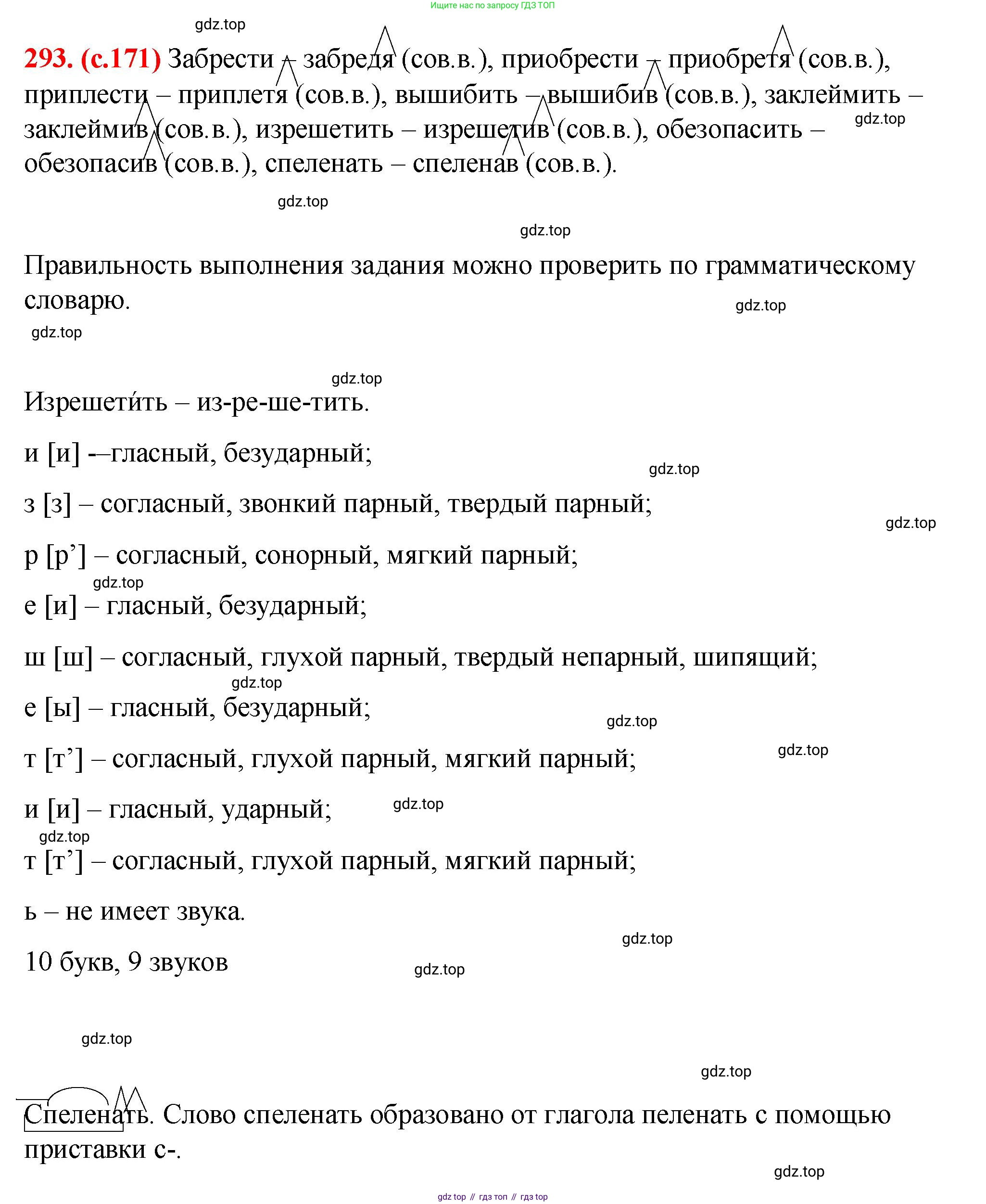 Русский язык, 7 класс Учебник, авторы: Баранов Михаил Трофимович, Ладыженская Таиса Алексеевна, Тростенцова Лидия Александровна, Ладыженская Наталия Вениаминовна, Александрова Ольга Макаровна, Дейкина Алевтина Дмитриевна, Антонова Любовь Геннадиевна, Григорян Лариса Трофимовна, Кулибаба Иван Иванович, издательство Просвещение, Москва, 2023, зелёного цвета, Часть 1, страница 171, номер 293, Решение 2 (2024-2027)
