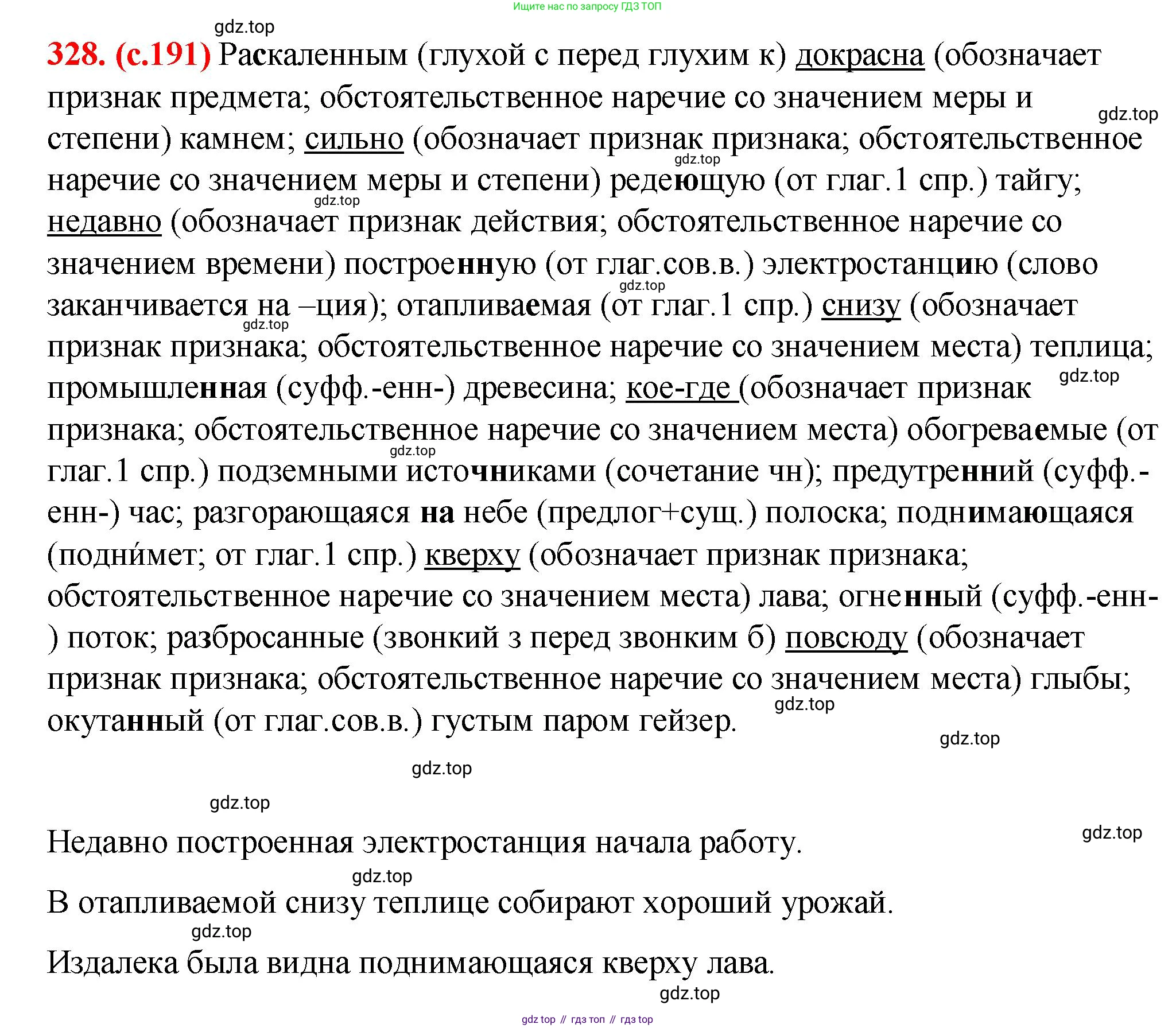 Русский язык, 7 класс Учебник, авторы: Баранов Михаил Трофимович, Ладыженская Таиса Алексеевна, Тростенцова Лидия Александровна, Ладыженская Наталия Вениаминовна, Александрова Ольга Макаровна, Дейкина Алевтина Дмитриевна, Антонова Любовь Геннадиевна, Григорян Лариса Трофимовна, Кулибаба Иван Иванович, издательство Просвещение, Москва, 2023, зелёного цвета, Часть 1, страница 191, номер 328, Решение 2 (2024-2027)