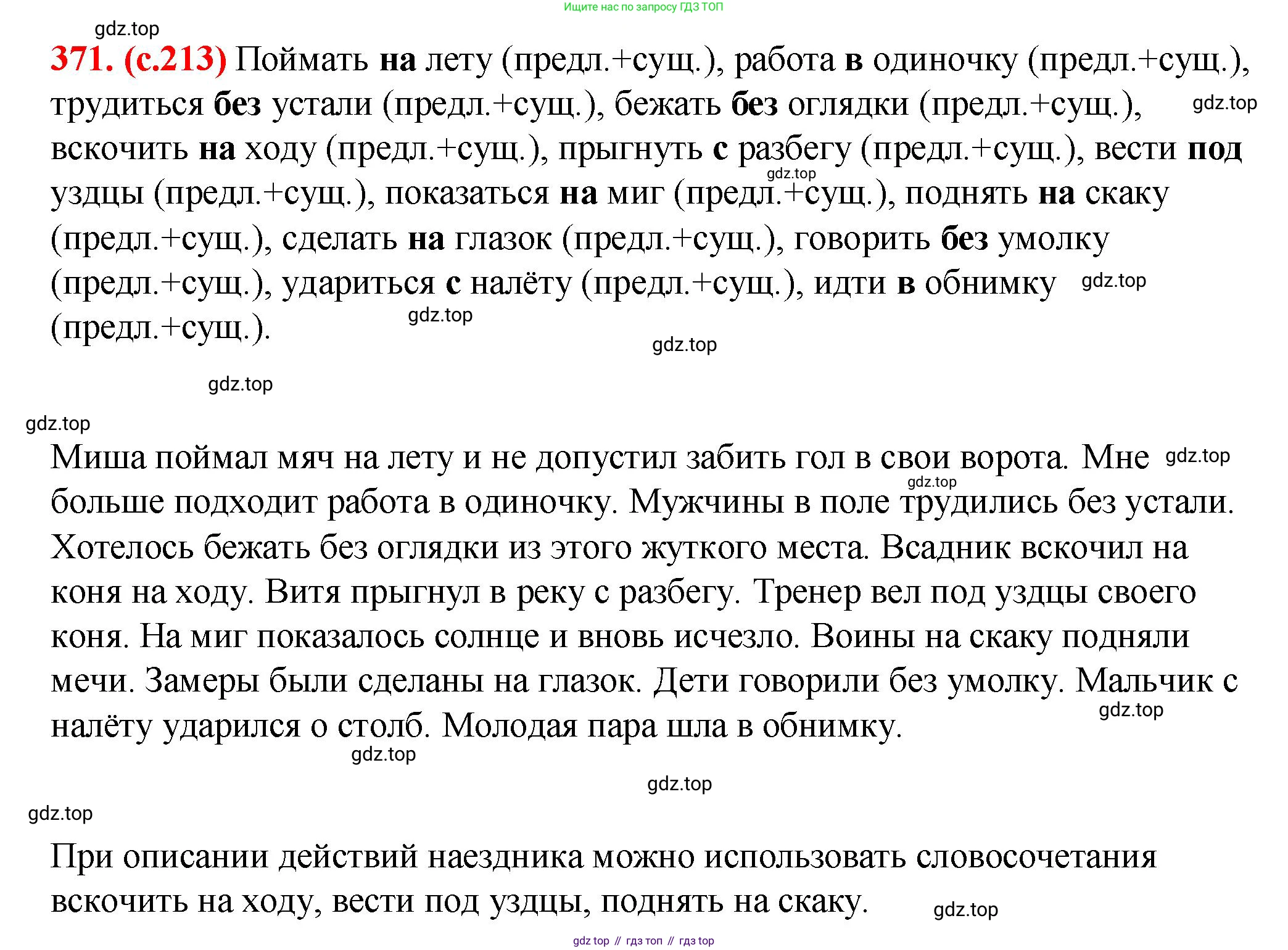 Русский язык, 7 класс Учебник, авторы: Баранов Михаил Трофимович, Ладыженская Таиса Алексеевна, Тростенцова Лидия Александровна, Ладыженская Наталия Вениаминовна, Александрова Ольга Макаровна, Дейкина Алевтина Дмитриевна, Антонова Любовь Геннадиевна, Григорян Лариса Трофимовна, Кулибаба Иван Иванович, издательство Просвещение, Москва, 2023, зелёного цвета, Часть 1, страница 213, номер 371, Решение 2 (2024-2027)
