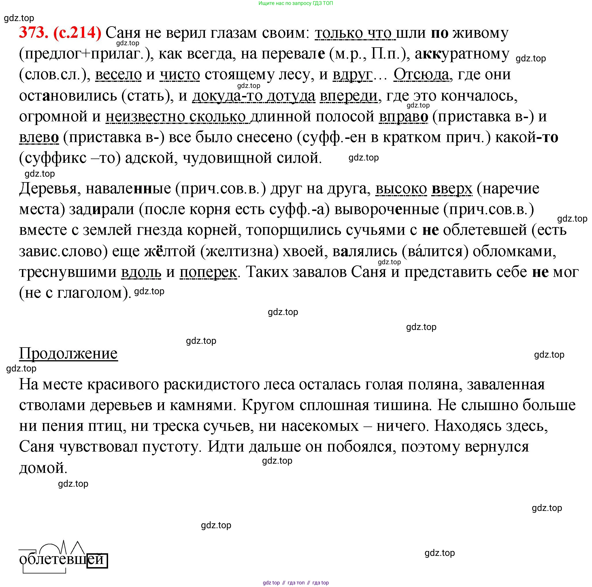 Русский язык, 7 класс Учебник, авторы: Баранов Михаил Трофимович, Ладыженская Таиса Алексеевна, Тростенцова Лидия Александровна, Ладыженская Наталия Вениаминовна, Александрова Ольга Макаровна, Дейкина Алевтина Дмитриевна, Антонова Любовь Геннадиевна, Григорян Лариса Трофимовна, Кулибаба Иван Иванович, издательство Просвещение, Москва, 2023, зелёного цвета, Часть 1, страница 214, номер 373, Решение 2 (2024-2027)