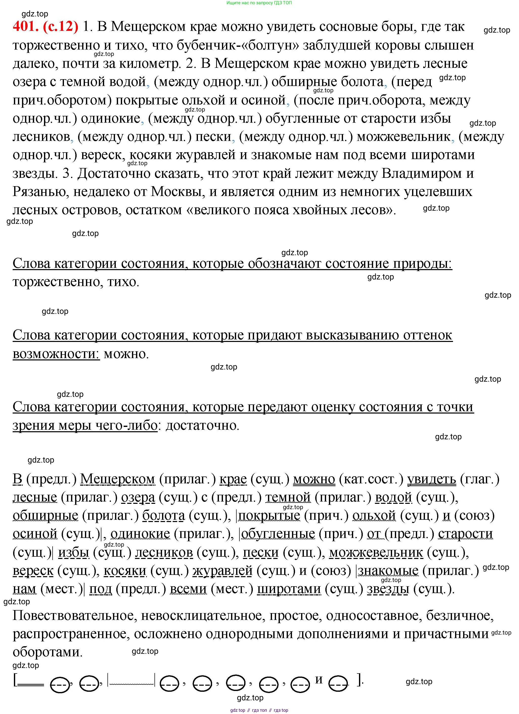 Русский язык, 7 класс Учебник, авторы: Баранов Михаил Трофимович, Ладыженская Таиса Алексеевна, Тростенцова Лидия Александровна, Ладыженская Наталия Вениаминовна, Александрова Ольга Макаровна, Дейкина Алевтина Дмитриевна, Антонова Любовь Геннадиевна, Григорян Лариса Трофимовна, Кулибаба Иван Иванович, издательство Просвещение, Москва, 2023, зелёного цвета, Часть 2, страница 12, номер 401, Решение 2 (2024-2027)