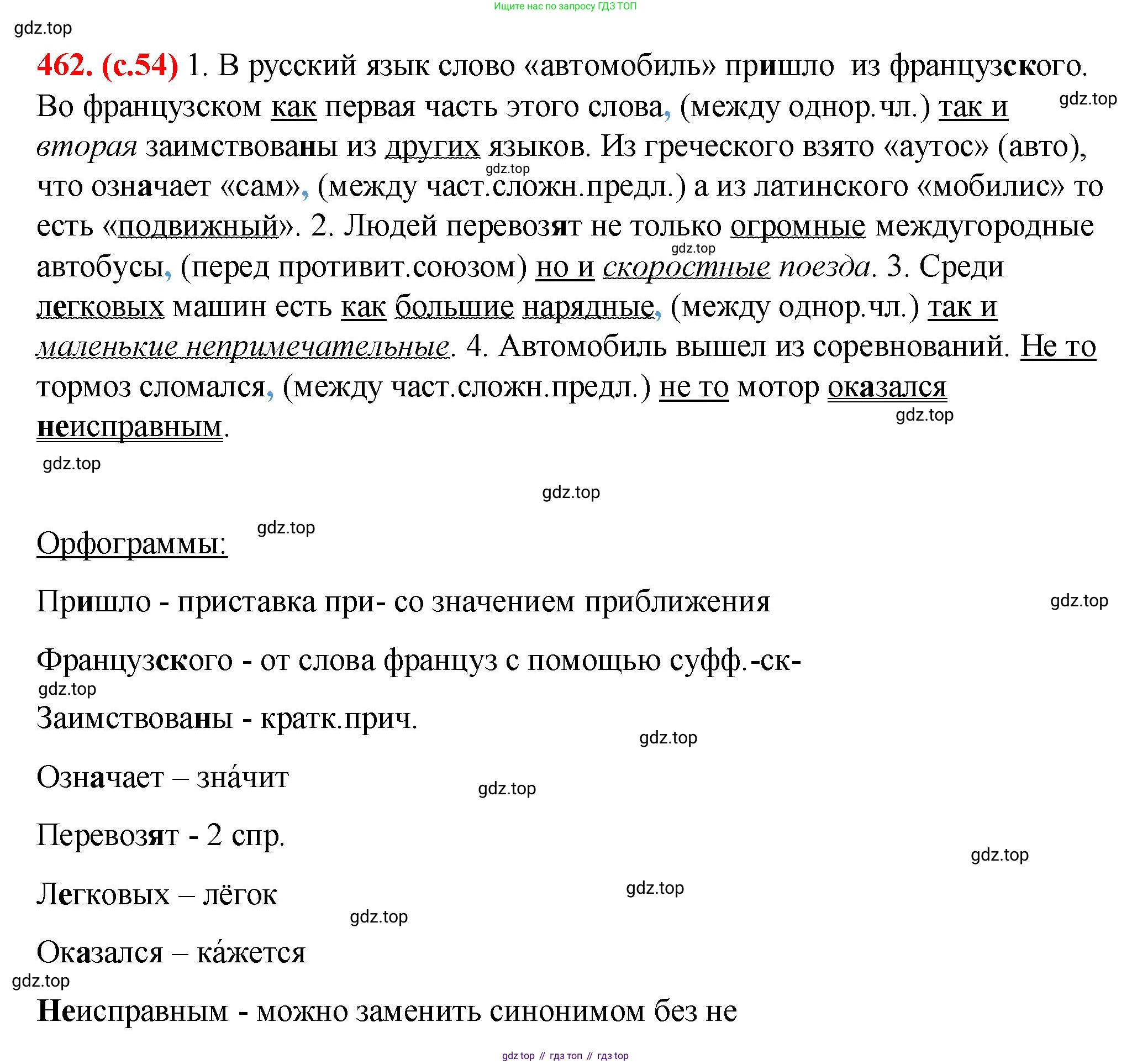Русский язык, 7 класс Учебник, авторы: Баранов Михаил Трофимович, Ладыженская Таиса Алексеевна, Тростенцова Лидия Александровна, Ладыженская Наталия Вениаминовна, Александрова Ольга Макаровна, Дейкина Алевтина Дмитриевна, Антонова Любовь Геннадиевна, Григорян Лариса Трофимовна, Кулибаба Иван Иванович, издательство Просвещение, Москва, 2023, зелёного цвета, Часть 2, страница 54, номер 462, Решение 2 (2024-2027)